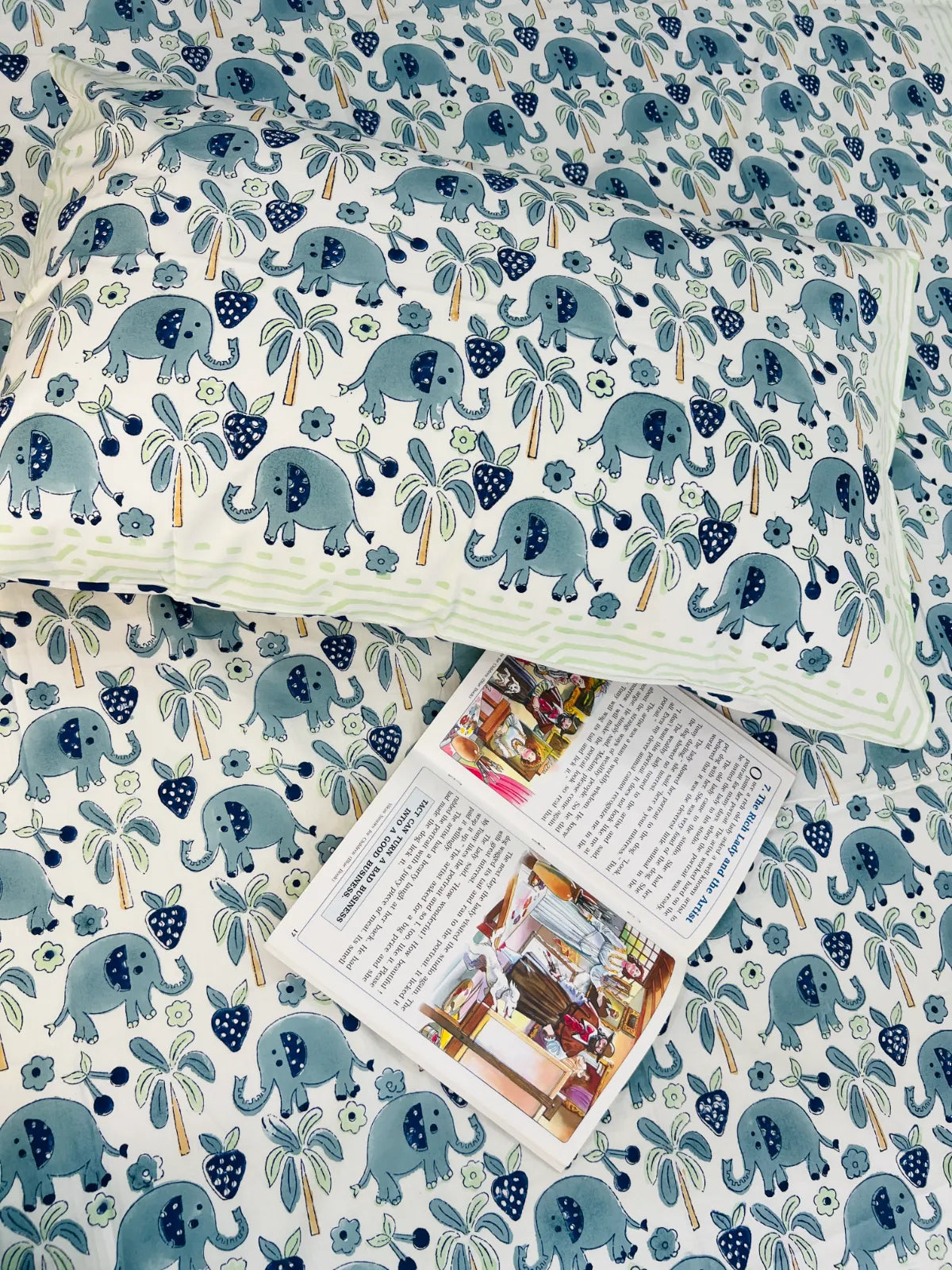 Blue elephant tropical single bedsheet in cotton fabric