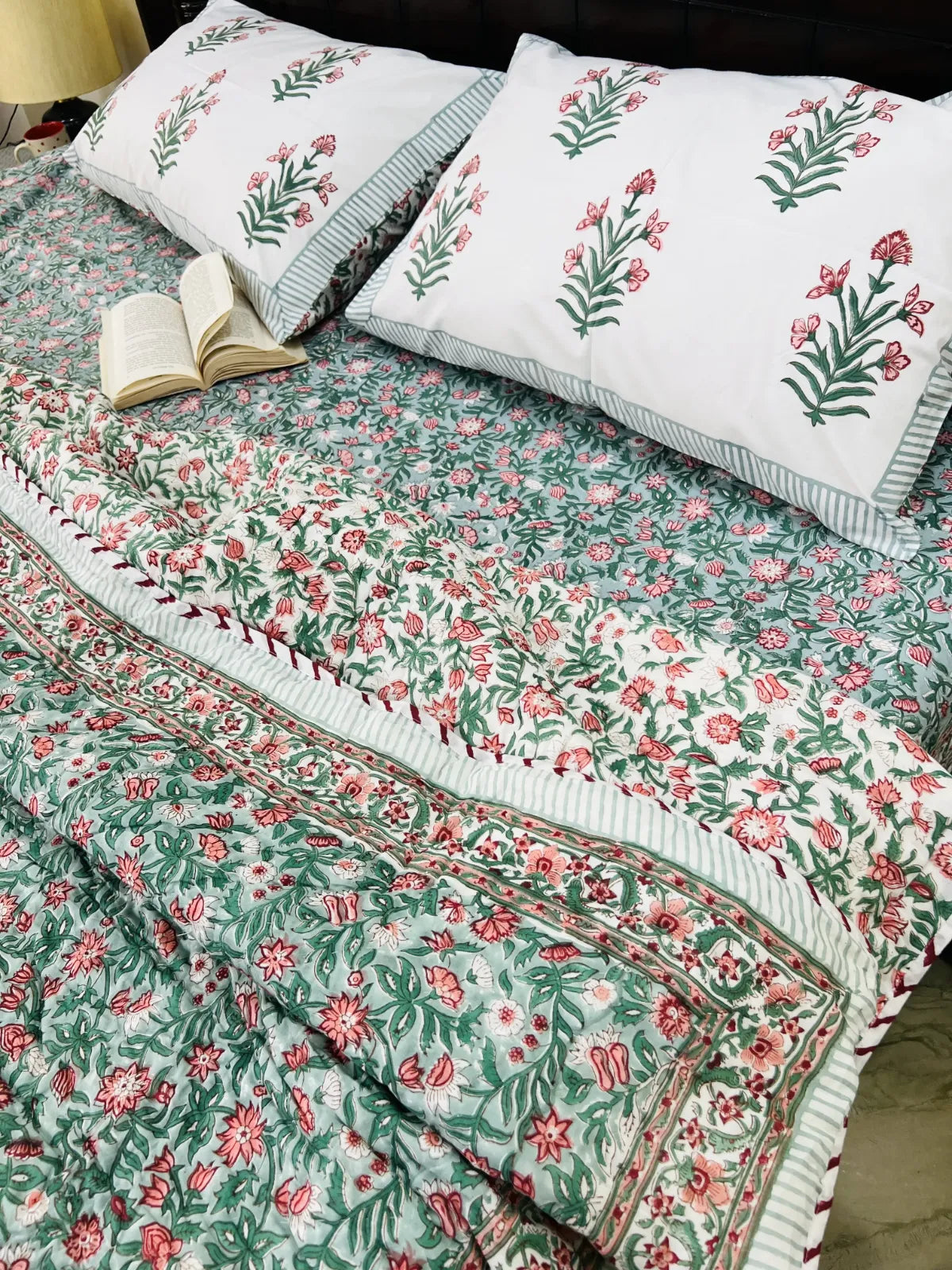 botanical handblock bedding set india
floral jaipuri quilt online