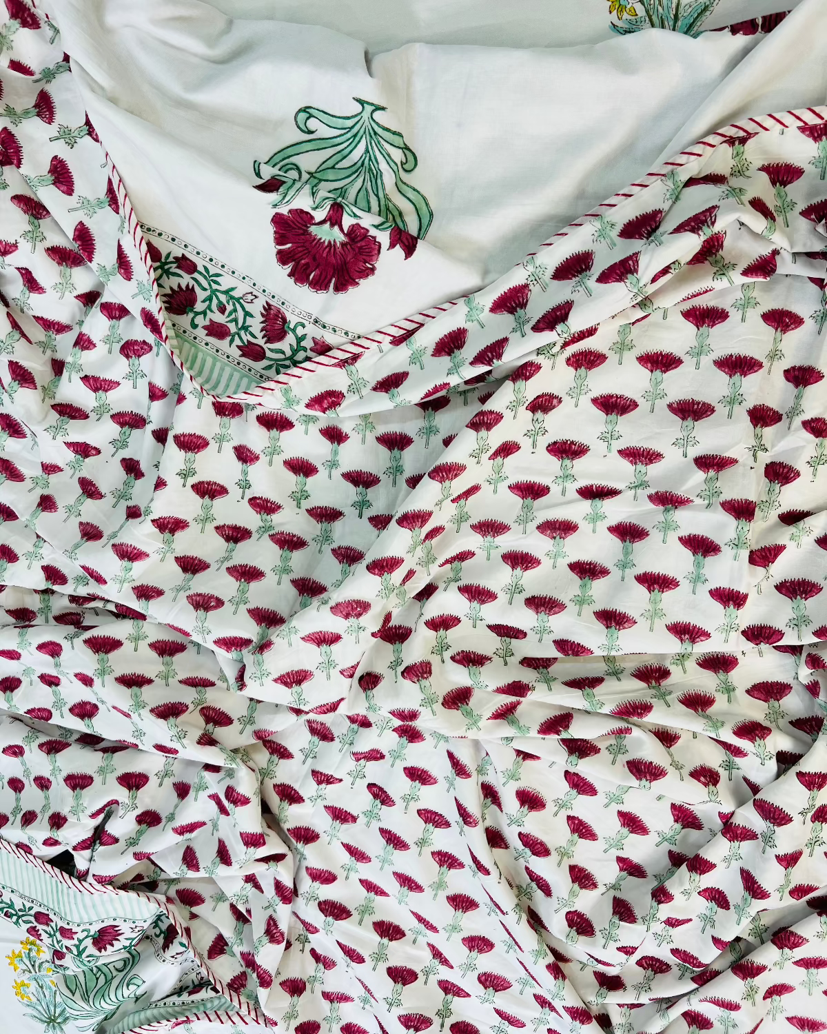 Katha handblock printed reversible muslin cotton dohar handcrafted in Jaipur by House Of Manjari.