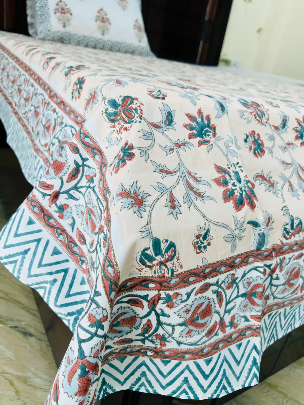 Traditional Jaipuri floral single bedsheet in premium cotton