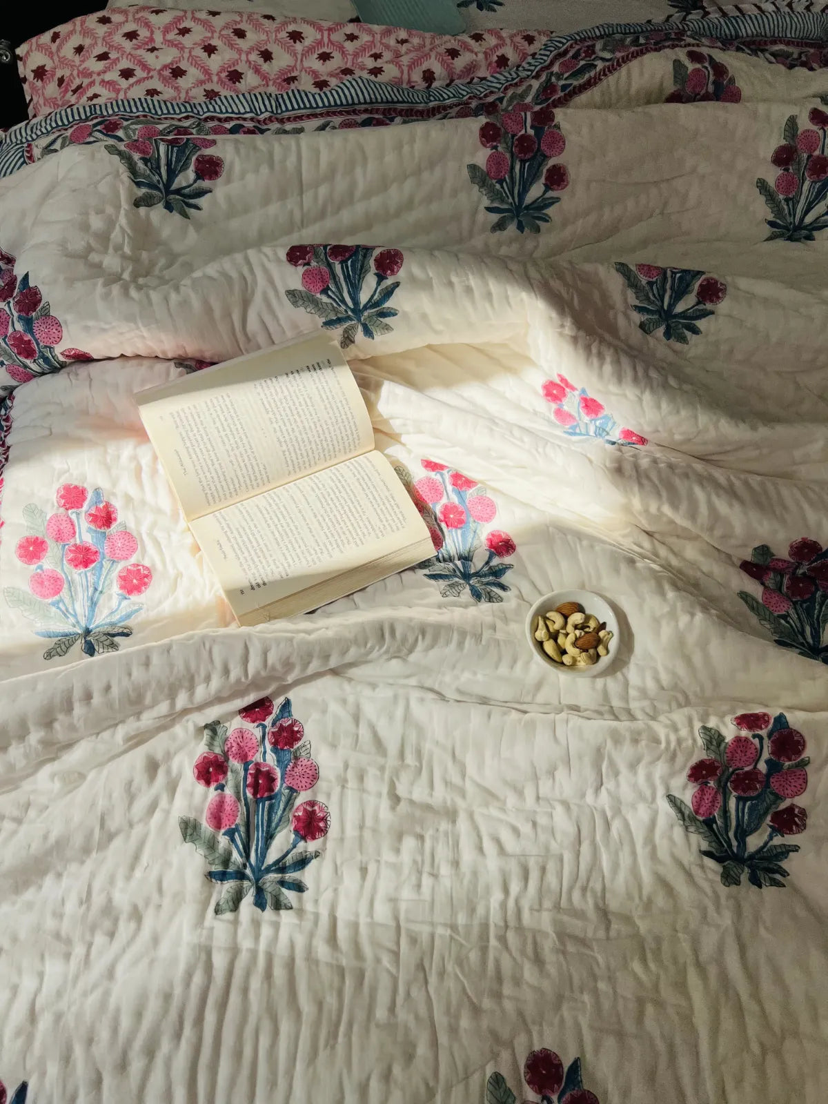 hanblock printed cotton bedding set with quilt