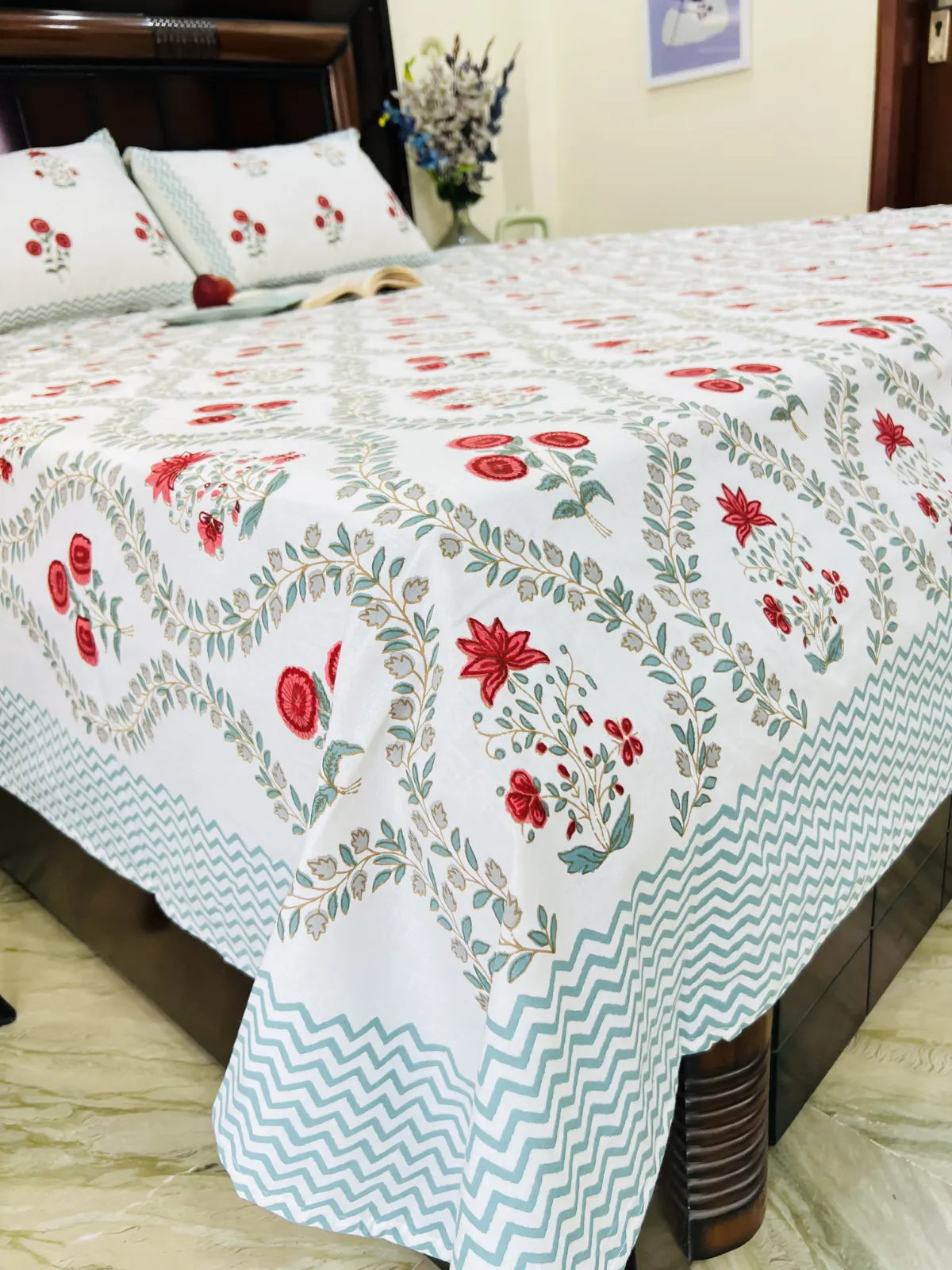 handblock printed floral bedsheet made with 100% cotton