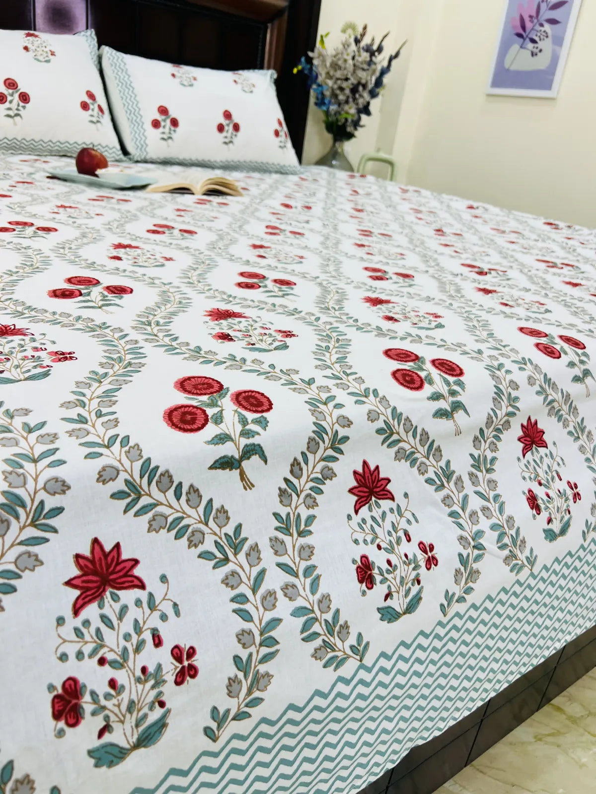 handblock printed floral bedsheet made with 100% cotton