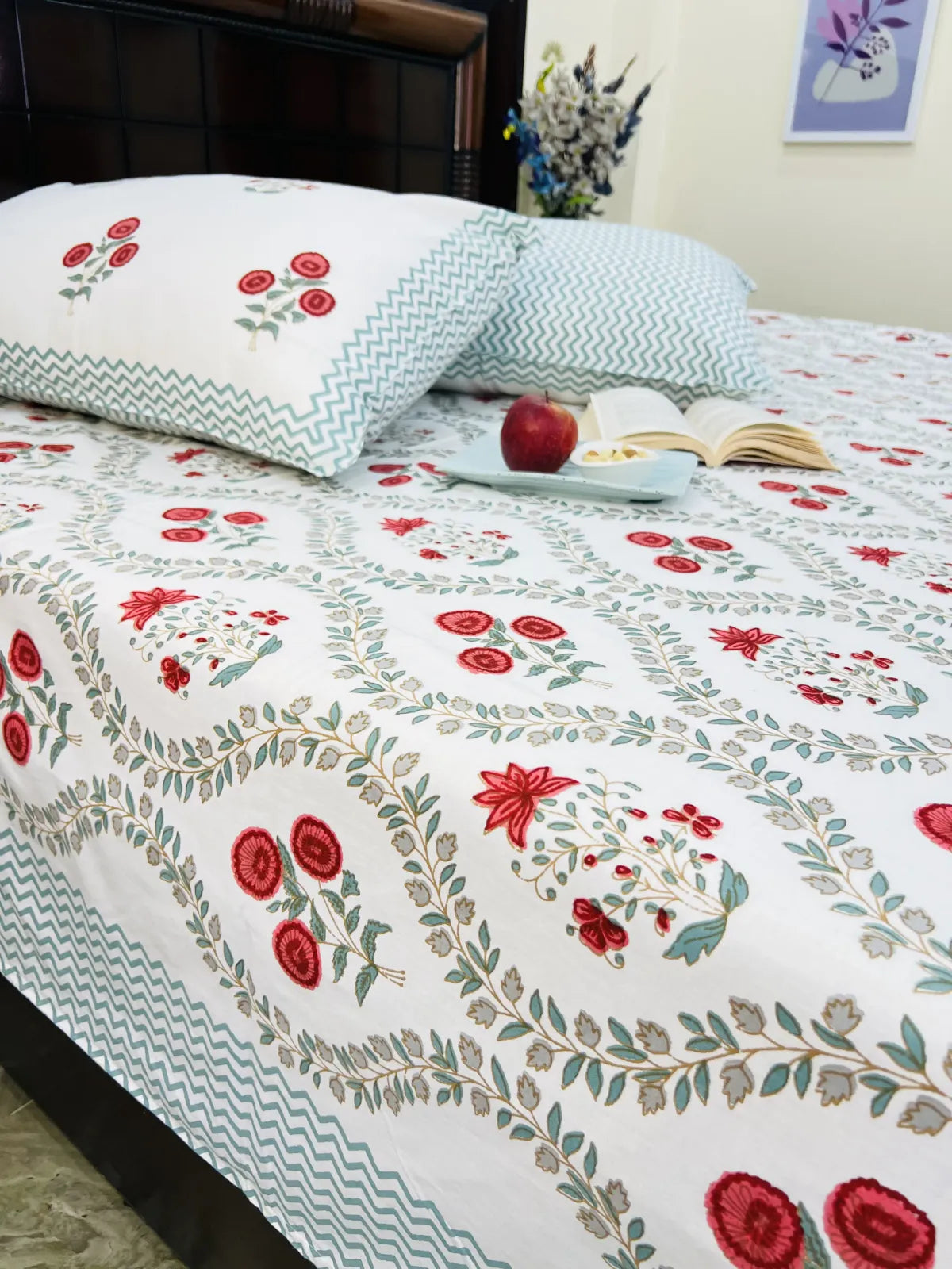 handblock printed floral bedsheet made with 100% cotton