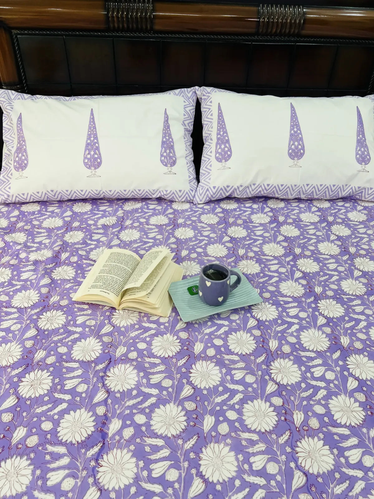 Pastel purple floral cotton bedsheet set breathable summer bedding