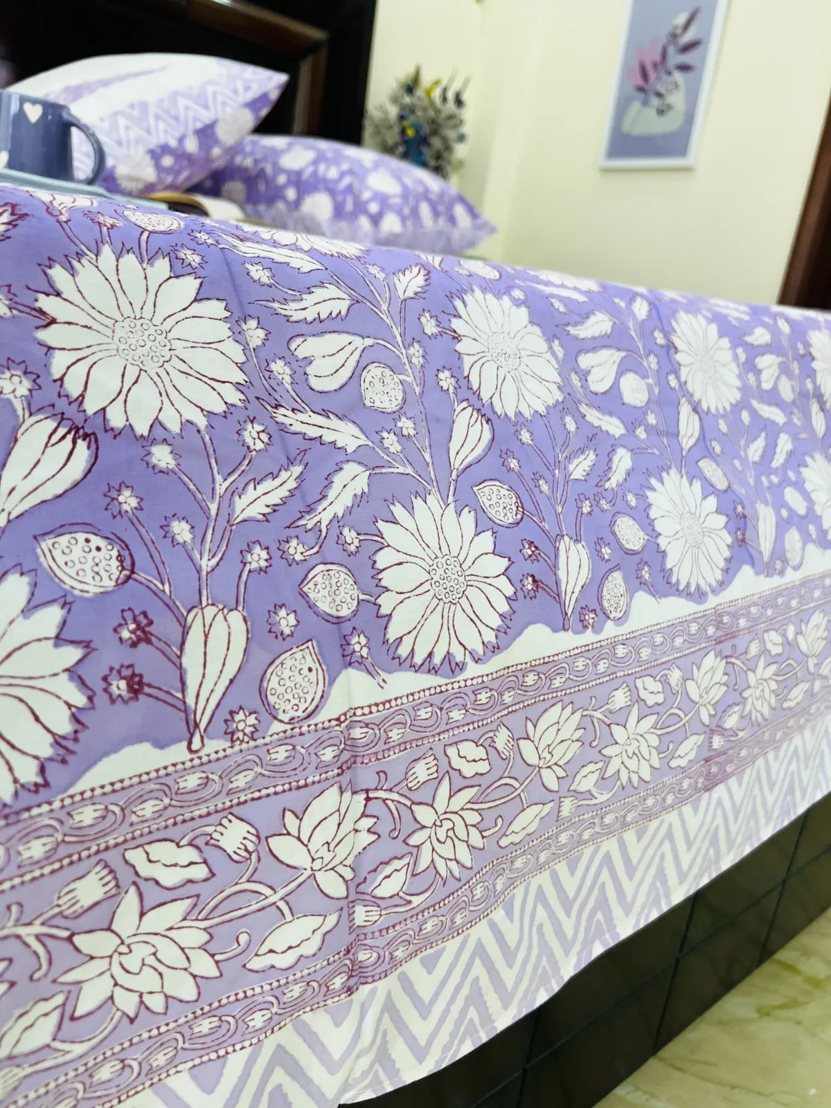 Pastel purple floral cotton bedsheet set breathable summer bedding