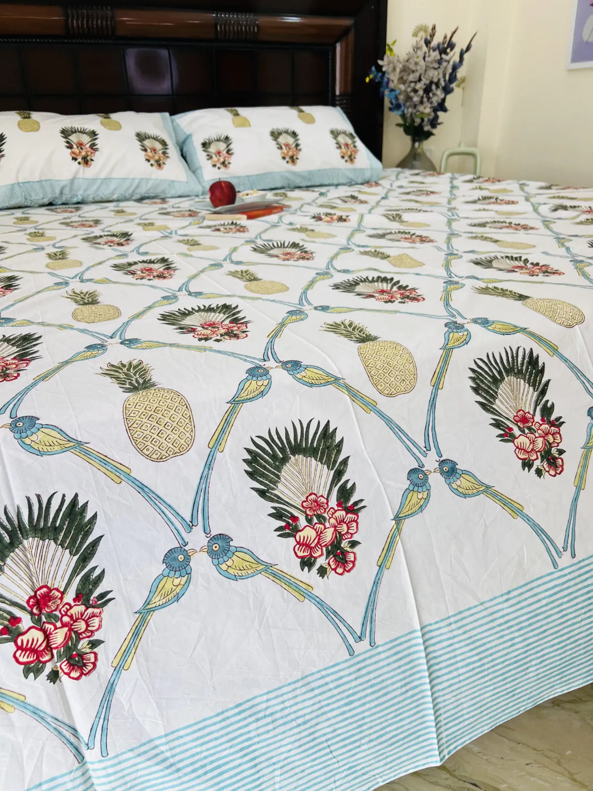 Handmade block print bedsheet pineapple design India
