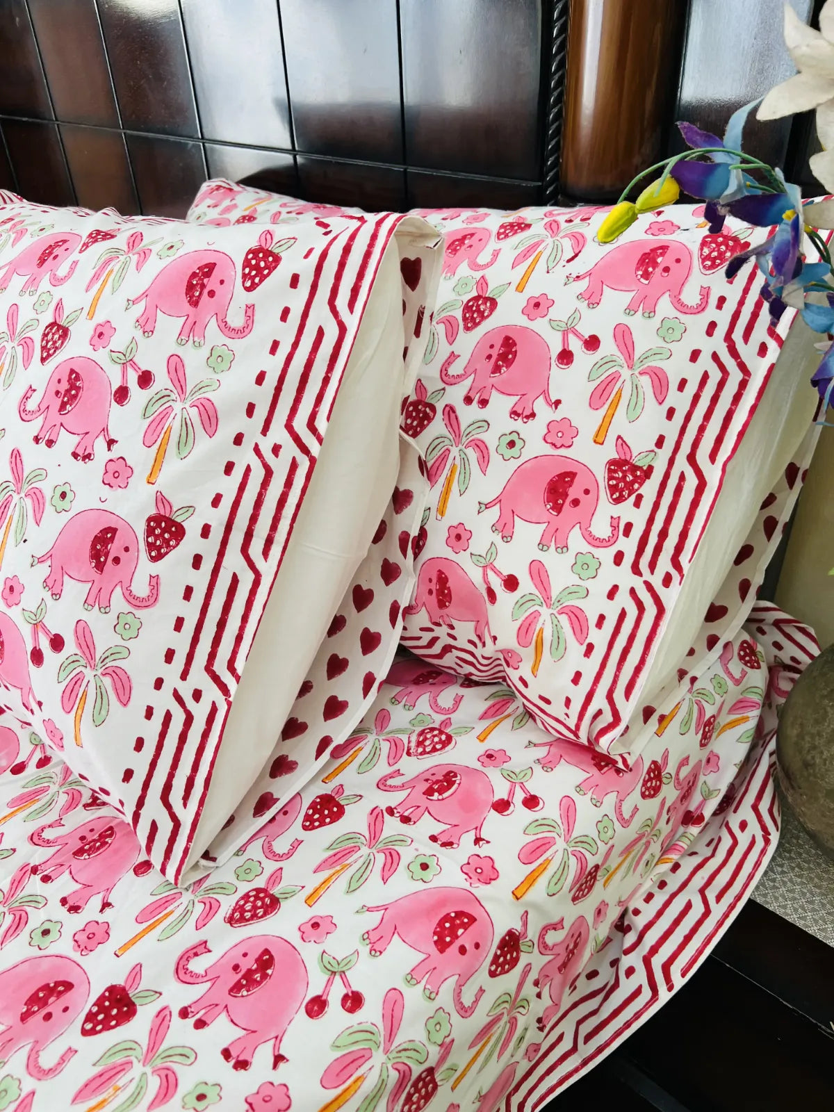 Kids cotton bedsheet elephant design breathable bedding