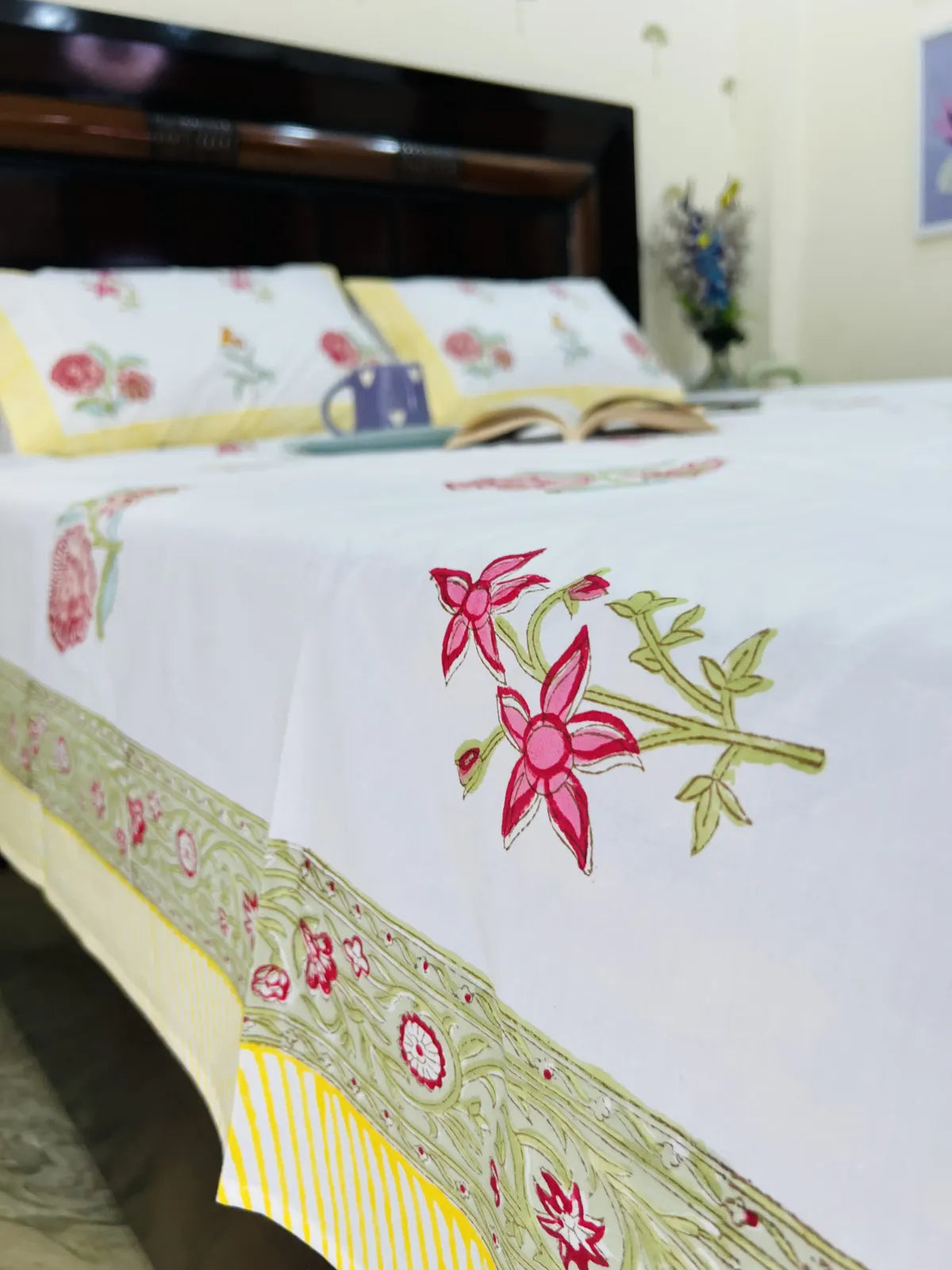 Handmade block print bedsheet floral design India