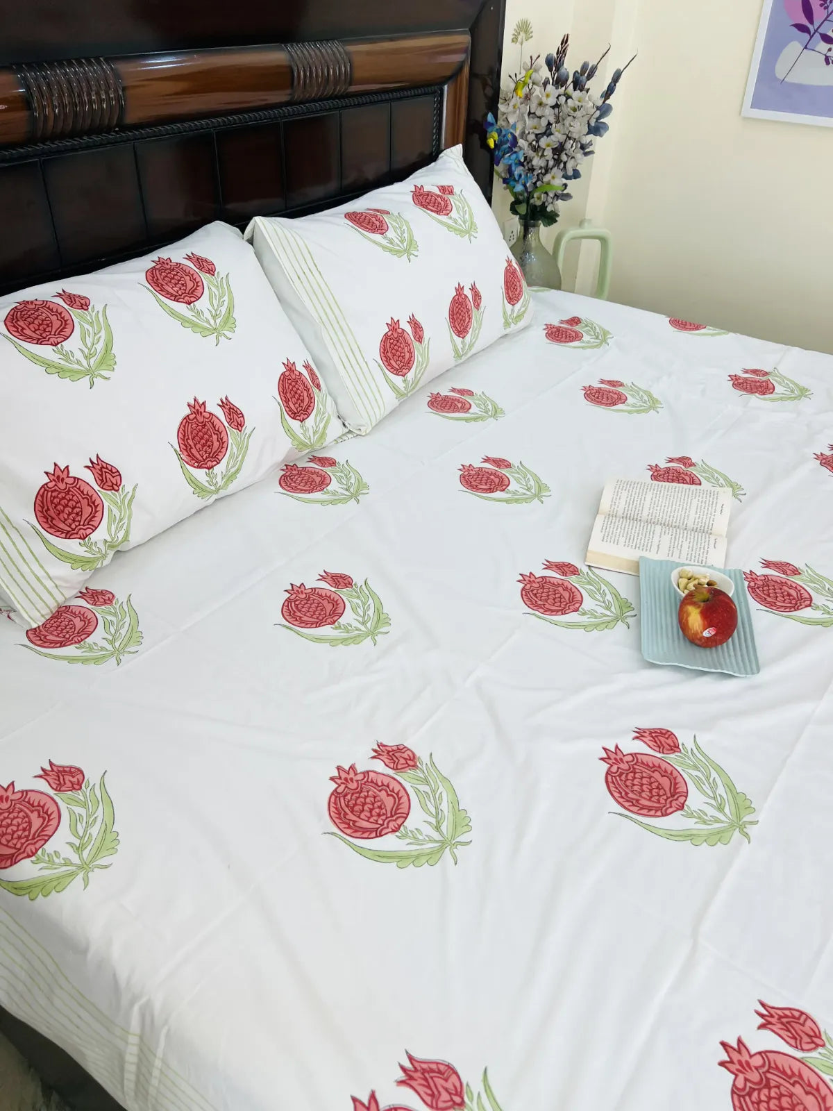 Pomegranate print cotton bedsheet handblock Jaipur