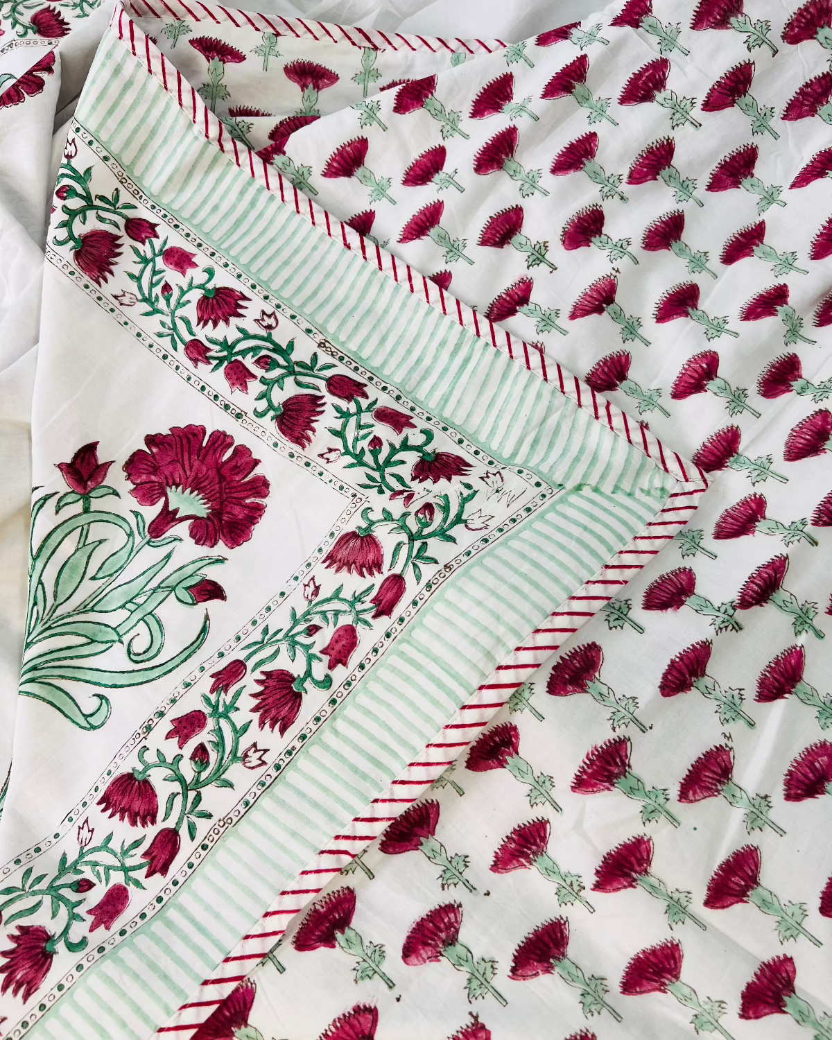 Katha handblock printed reversible muslin cotton dohar handcrafted in Jaipur by House Of Manjari.