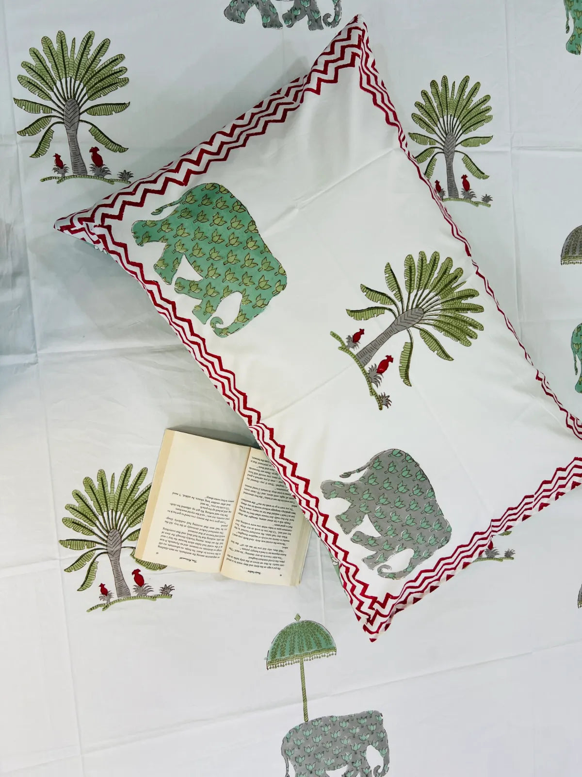 Hathi Baag handblock printed pure cotton single bedsheet with elephant motifs.