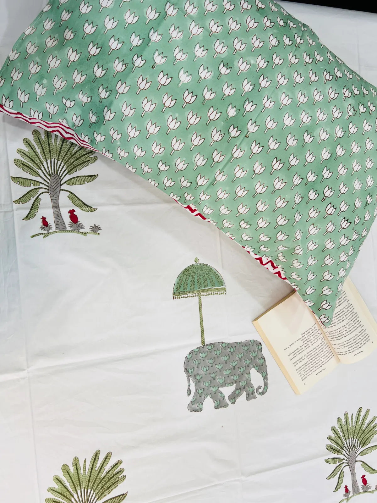White handblock printed single bedsheet by House Of Manjari.