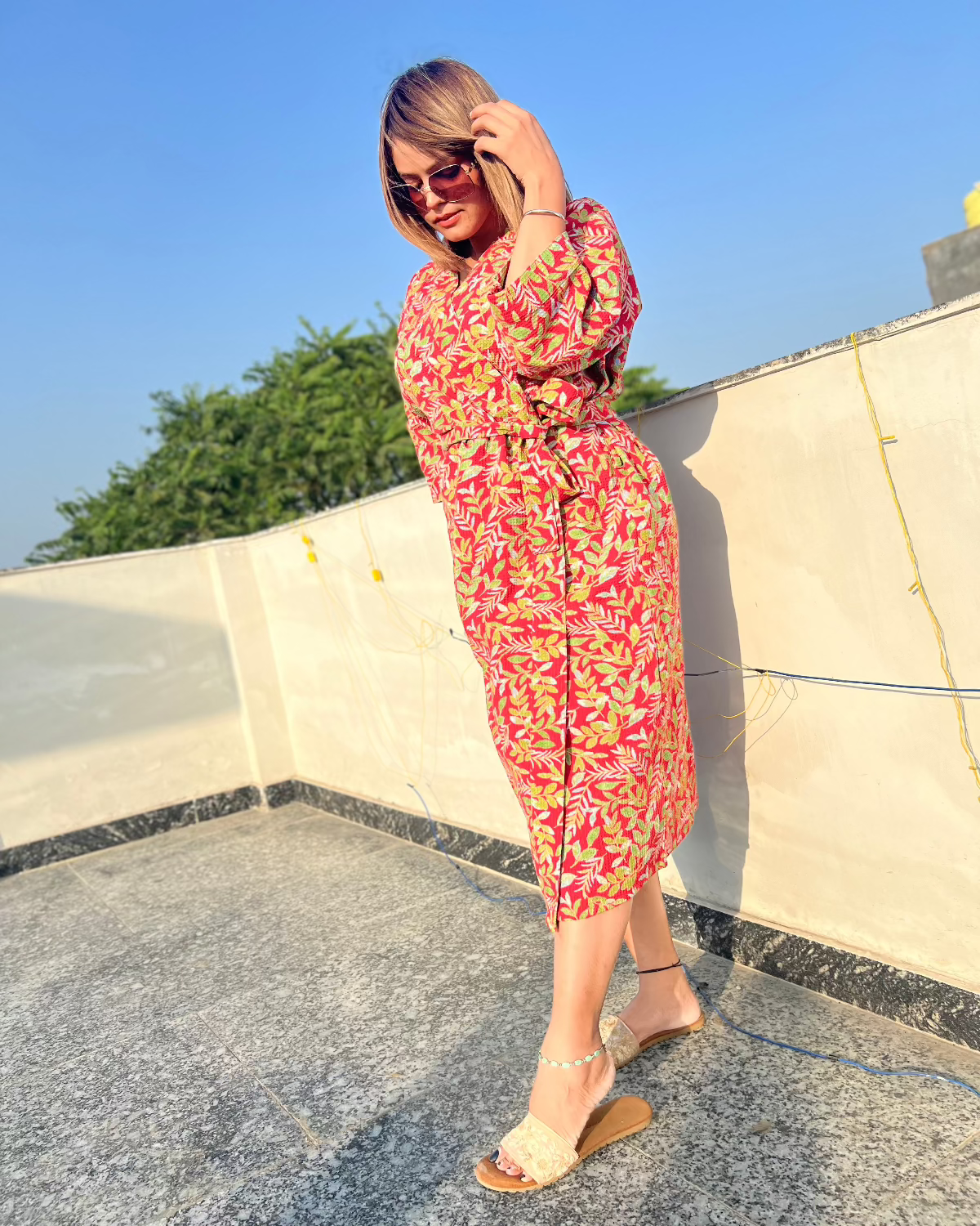 Rose Waffle Cotton Bath Robe