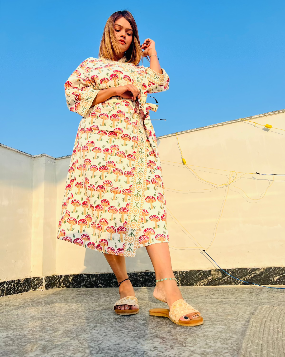 Mushroom Waffle Cotton Bath Robe