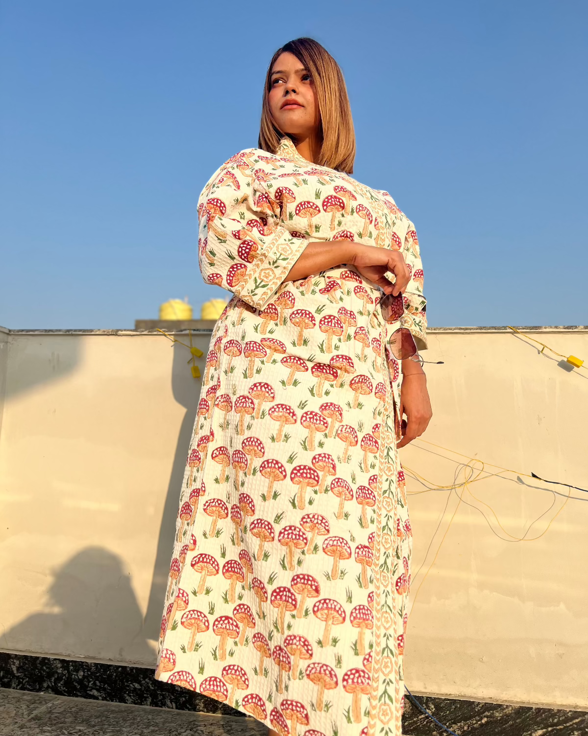 Mushroom Waffle Cotton Bath Robe