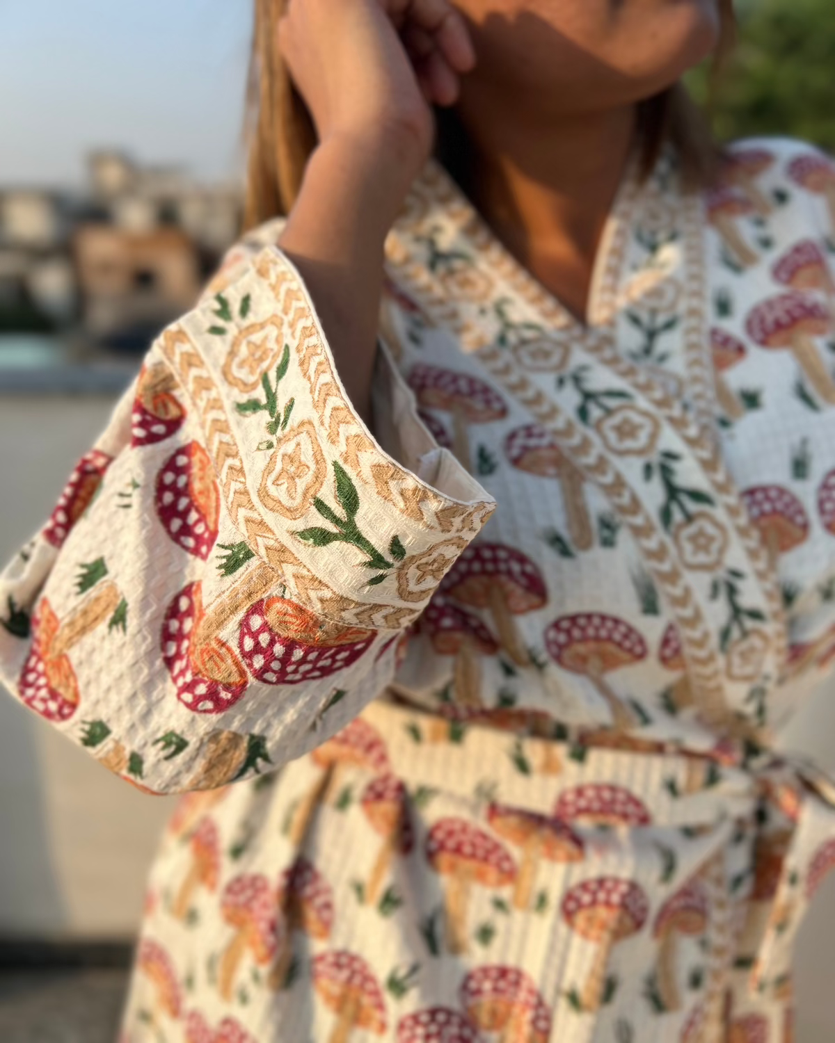 Mushroom Waffle Cotton Bath Robe