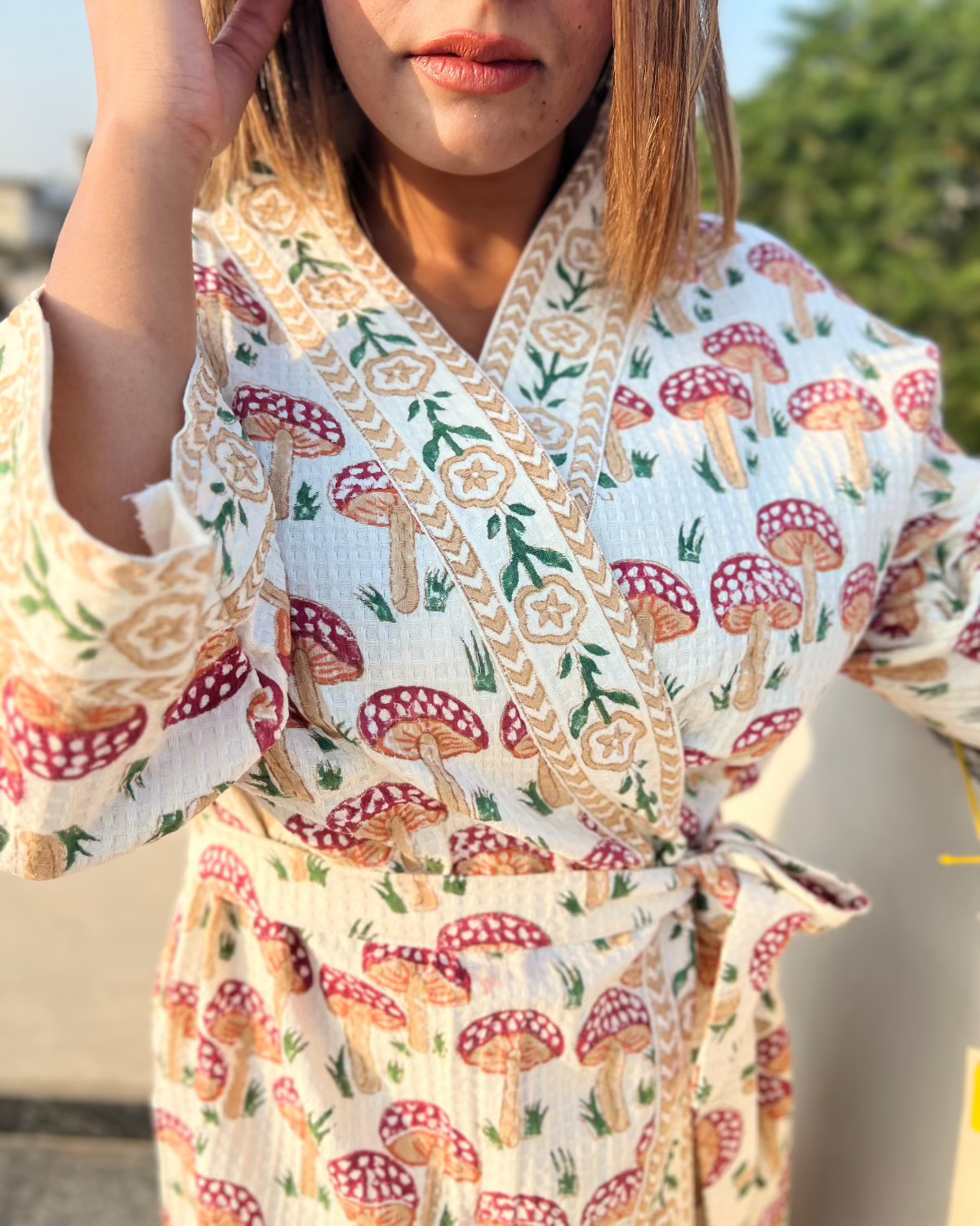 Mushroom Waffle Cotton Bath Robe