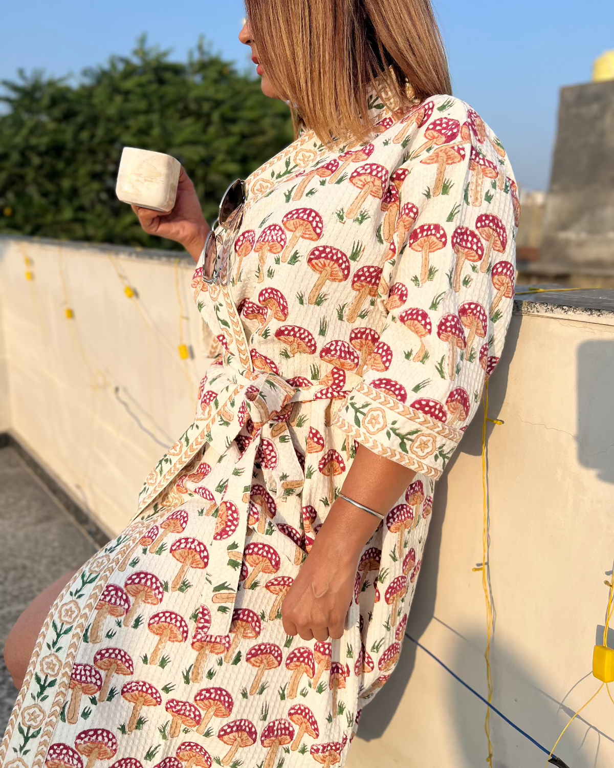 Mushroom Waffle Cotton Bath Robe