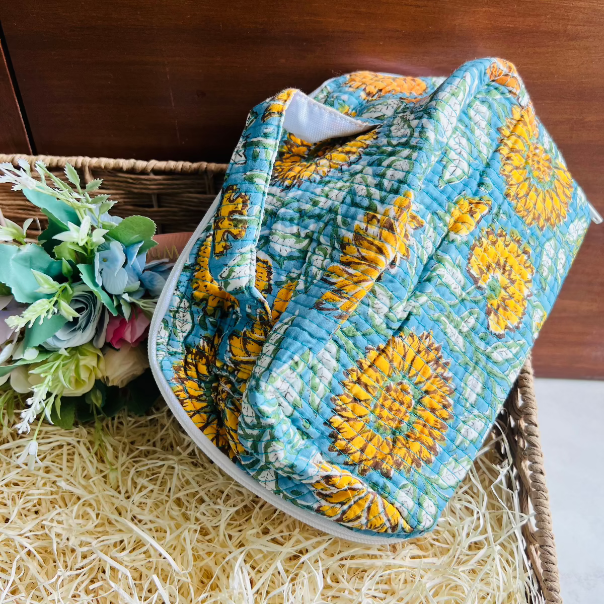 Regal Blossom Quilted Vanity Bag