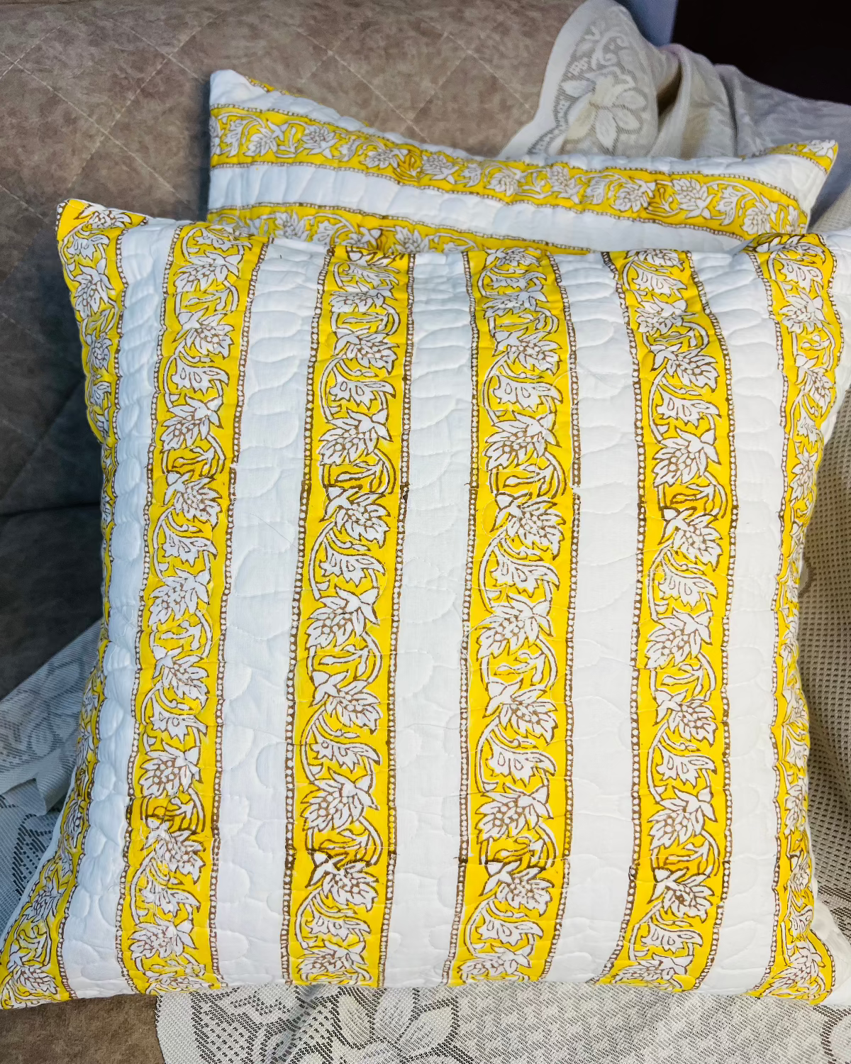 Ochre Oasis Quilted Cushion Cover