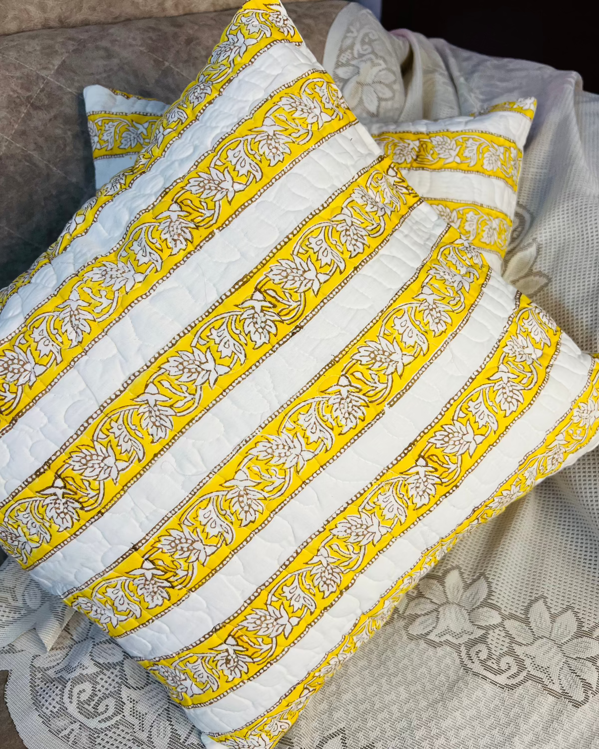 Ochre Oasis Quilted Cushion Cover
