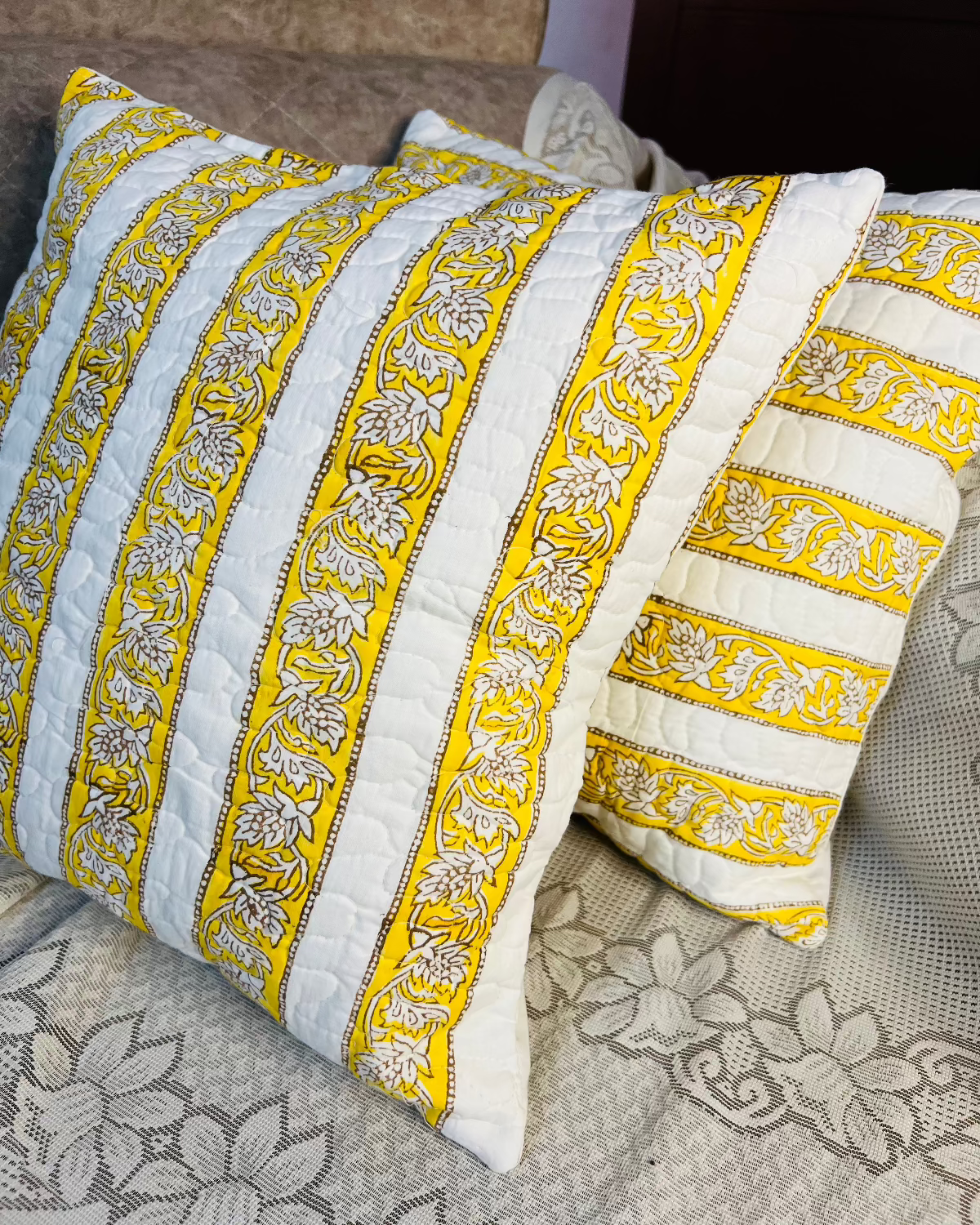 Ochre Oasis Quilted Cushion Cover