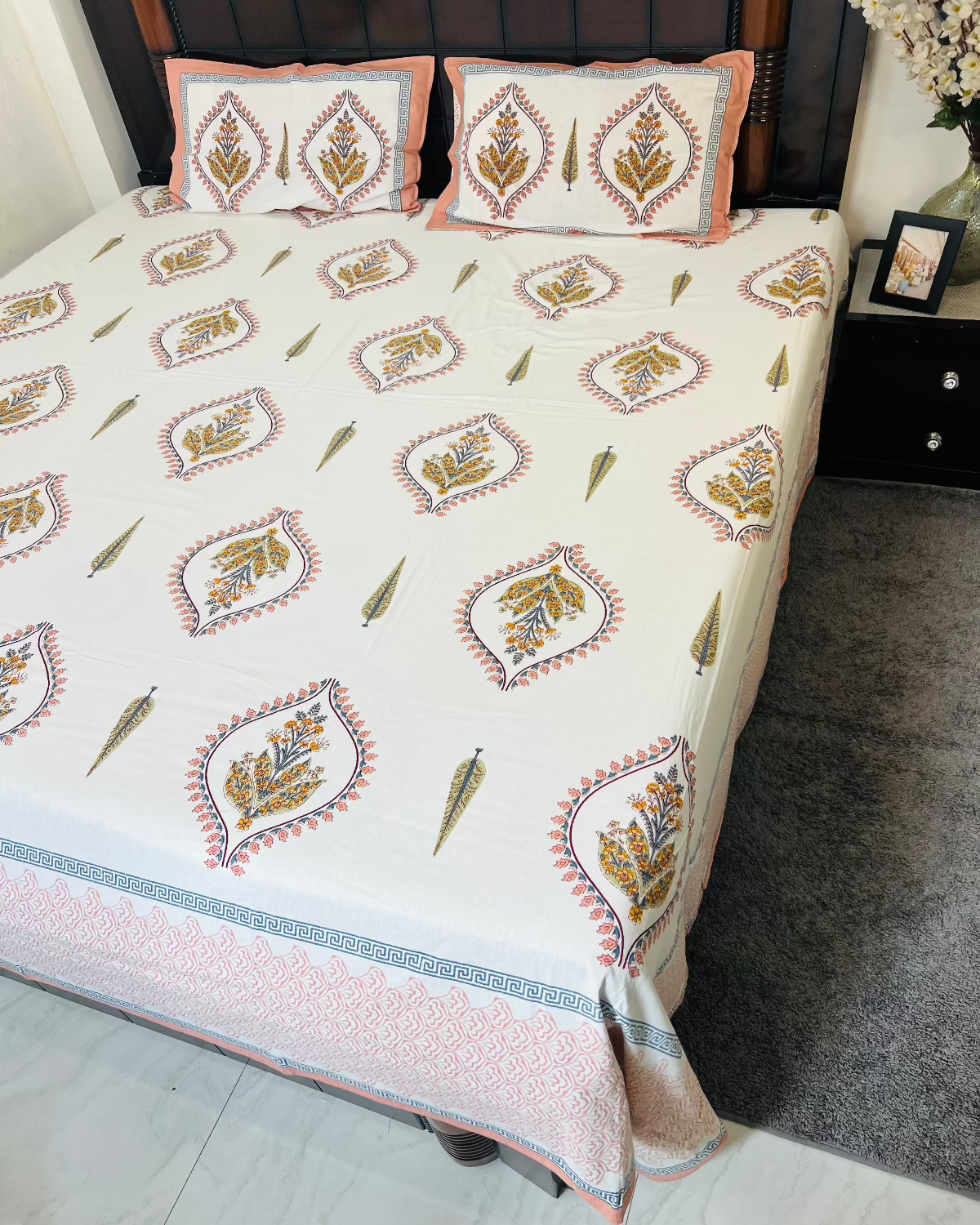 Kesar Kunj Cotton Bedsheet Set - King