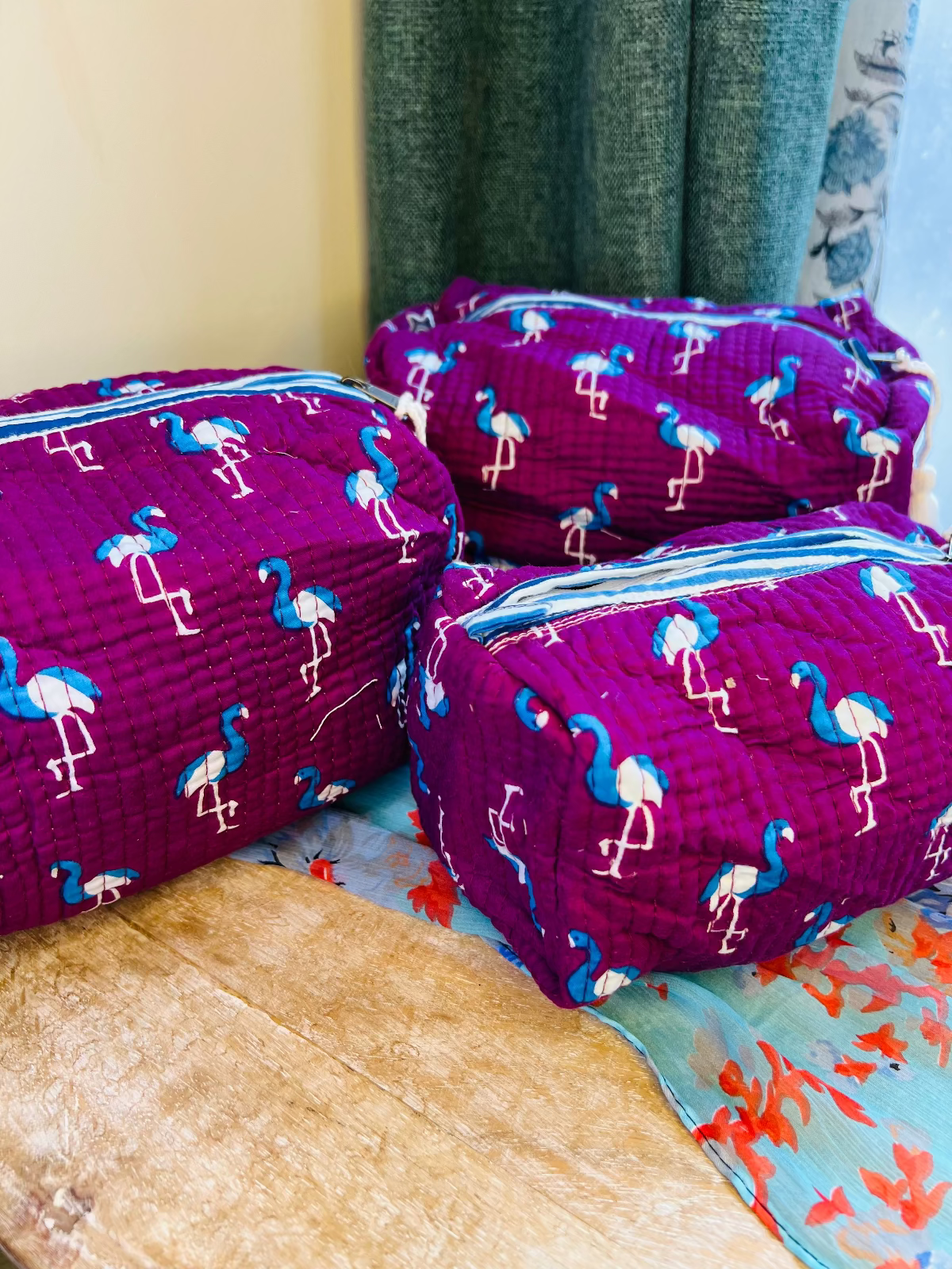 Pink City Pop Multipurpose Quilted Pouches - Set of 3