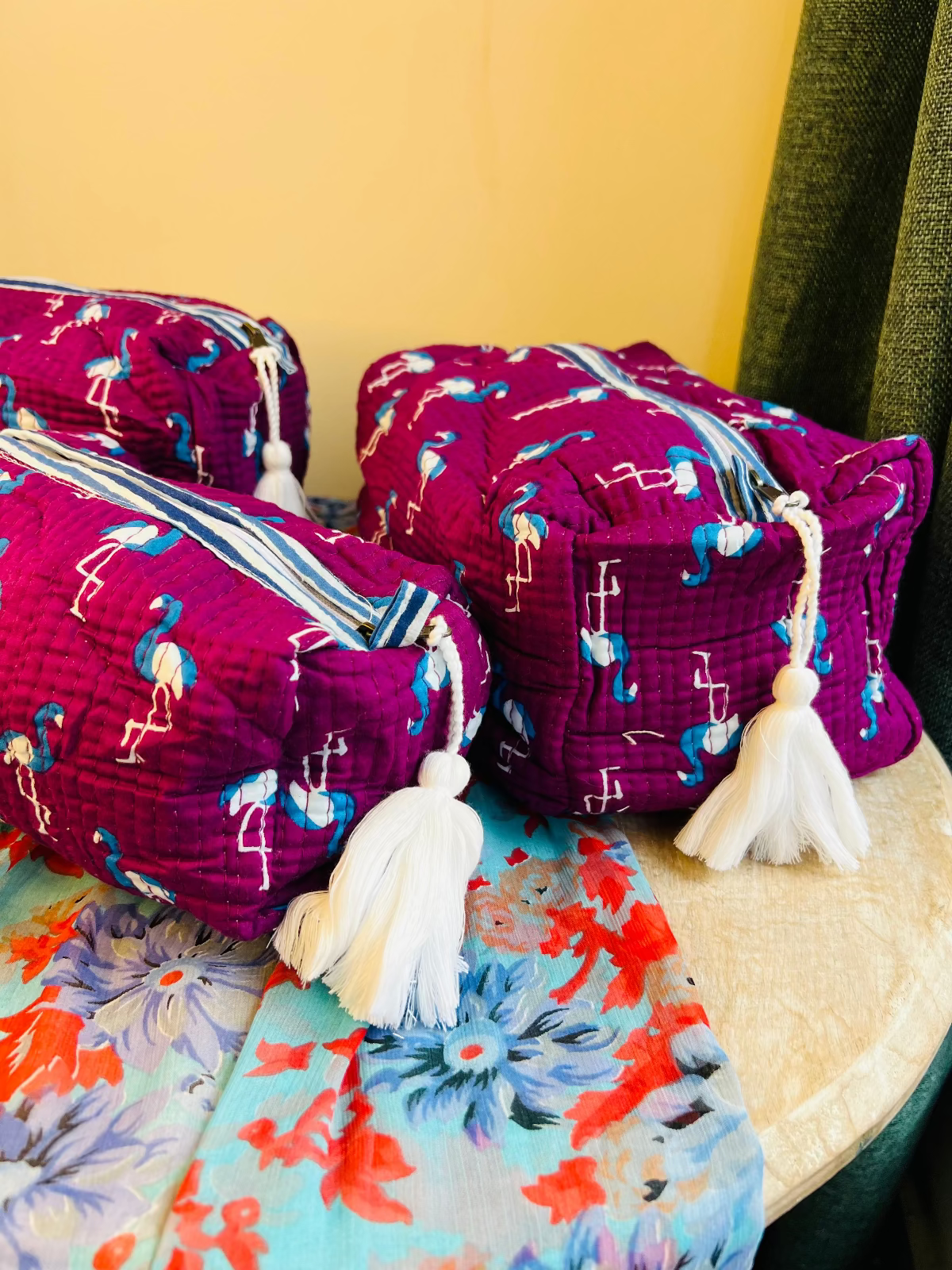 Pink City Pop Multipurpose Quilted Pouches - Set of 3