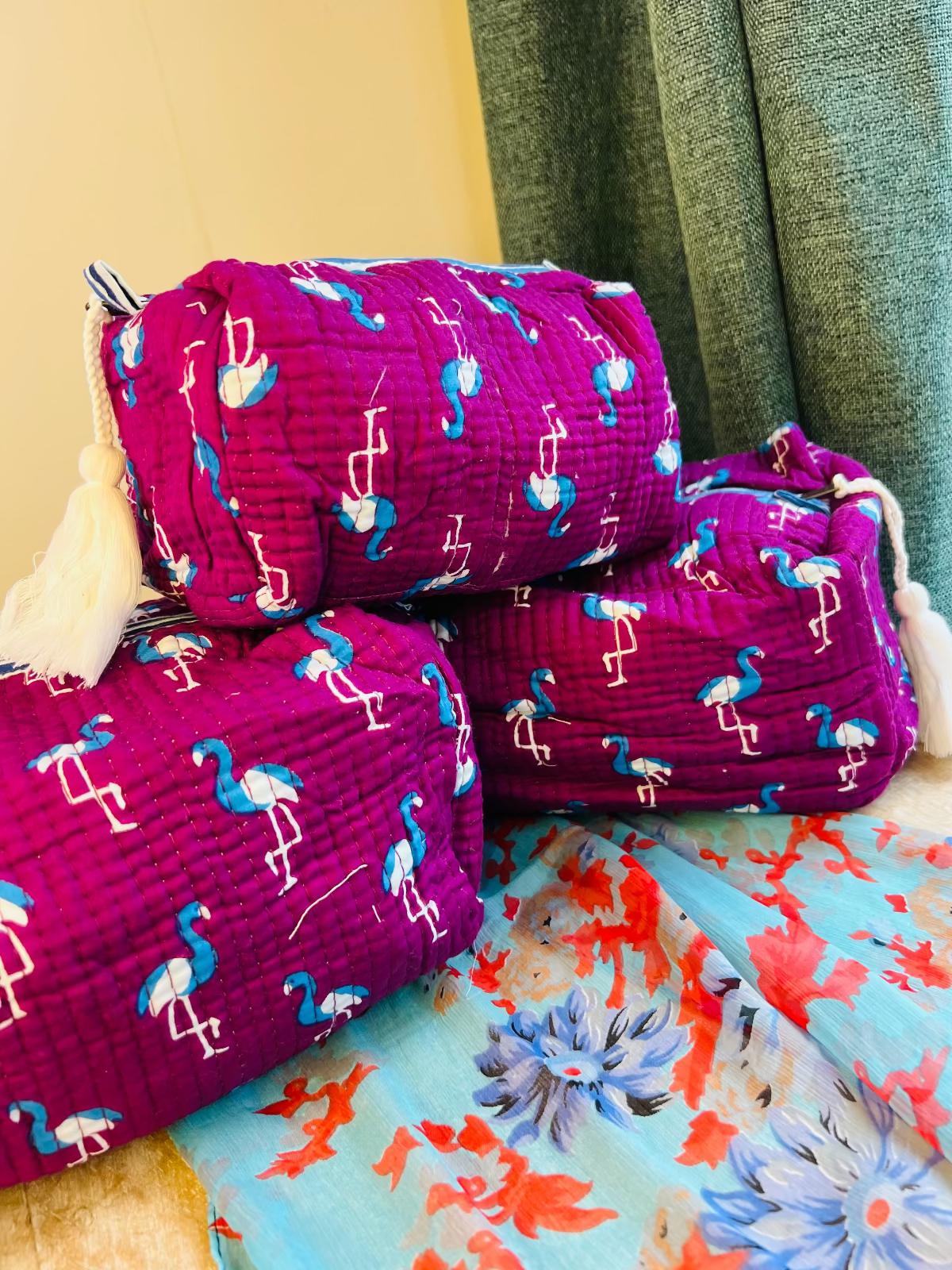 Pink City Pop Multipurpose Quilted Pouches - Set of 3