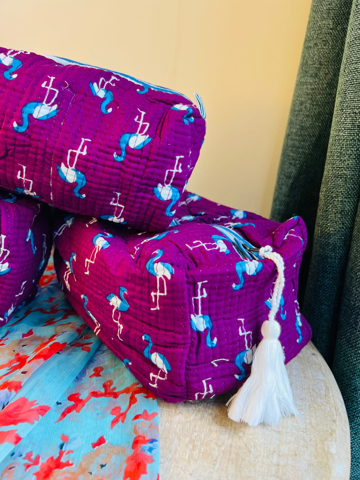Pink City Pop Multipurpose Quilted Pouches - Set of 3