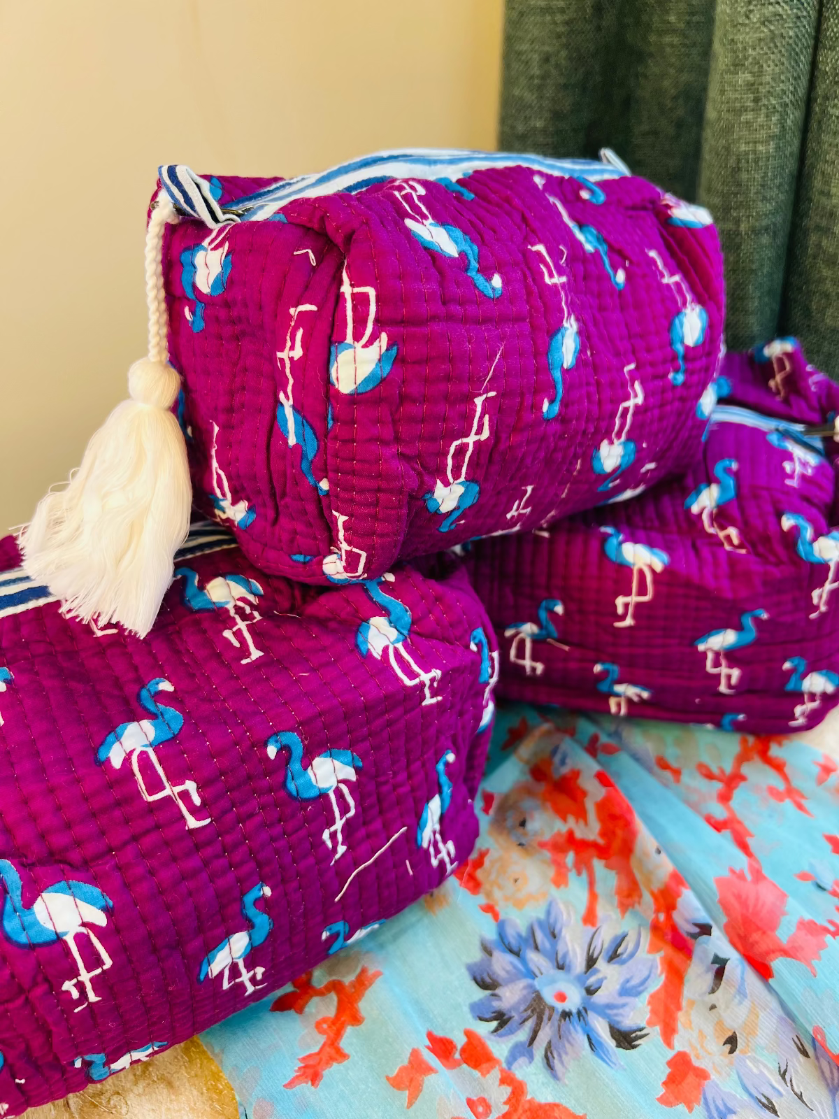 Pink City Pop Multipurpose Quilted Pouches - Set of 3