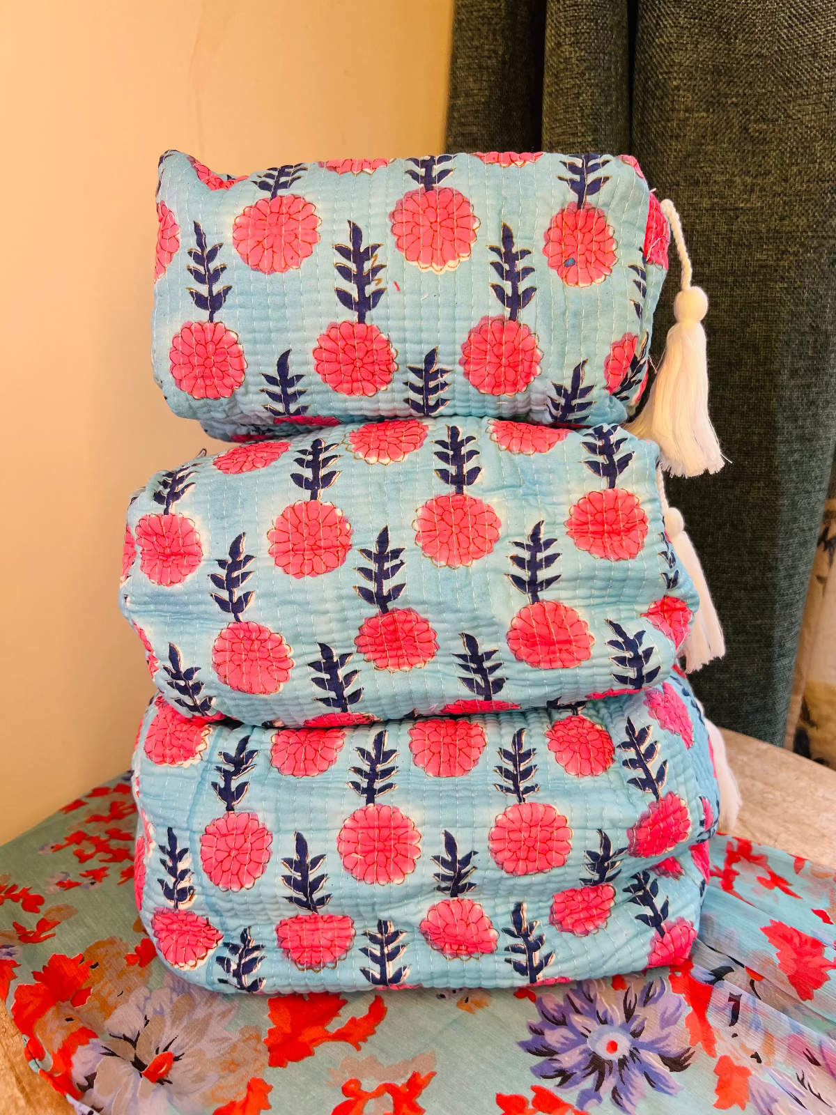 Summer Bloom Multipurpose Quilted Pouches - Set of 3 (Copy)