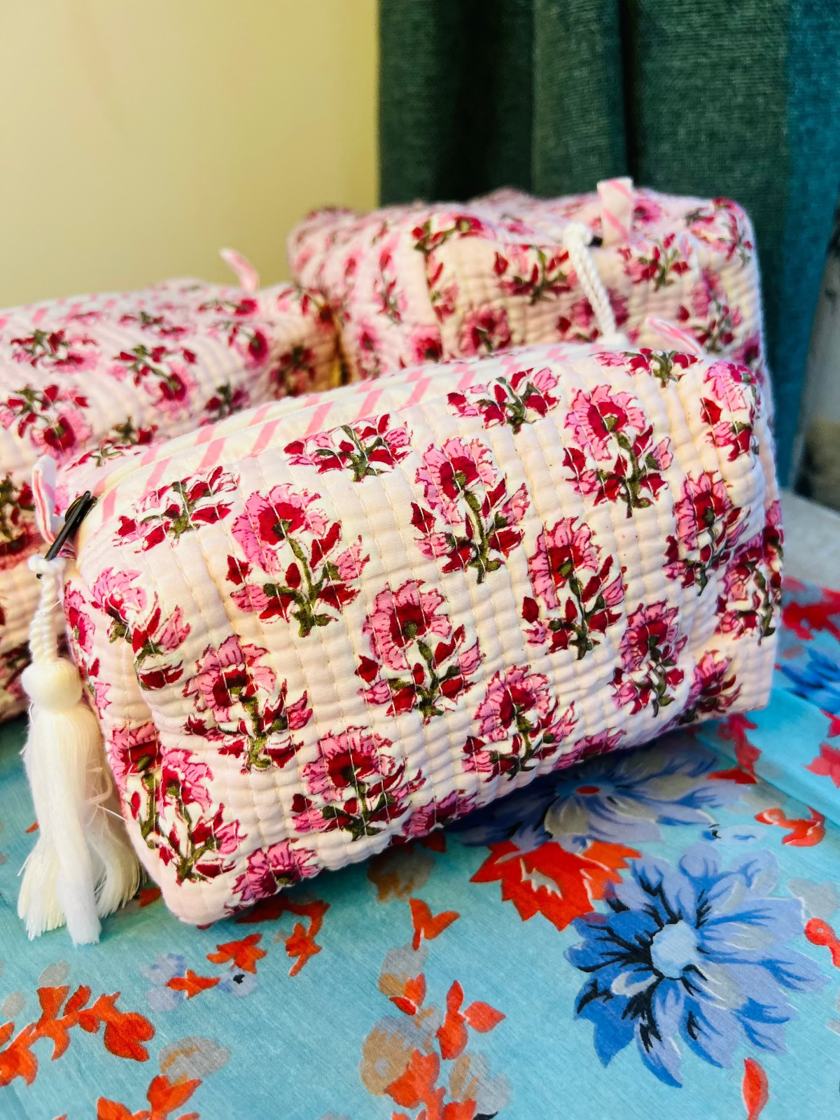 Rani Booti Multipurpose Quilted Pouches - Set of 3