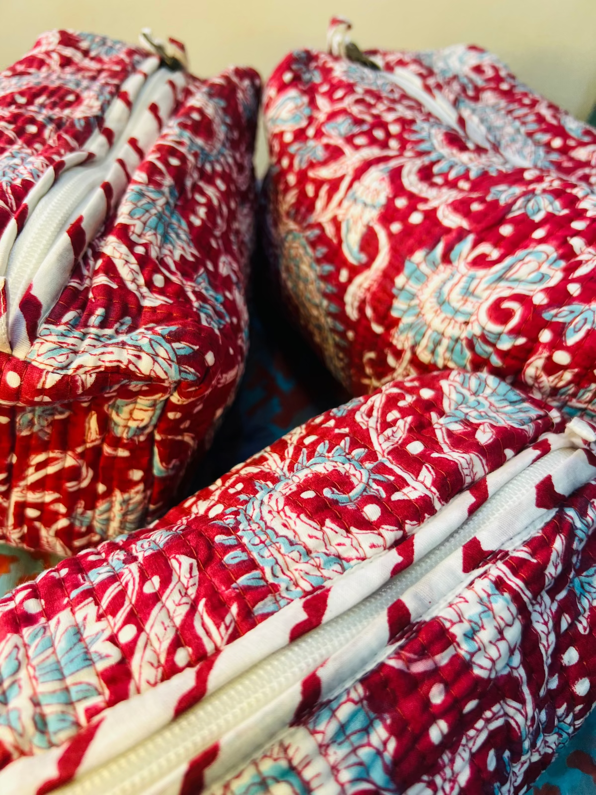 Scarlet Bloom Multipurpose Quilted Pouches - Set of 3