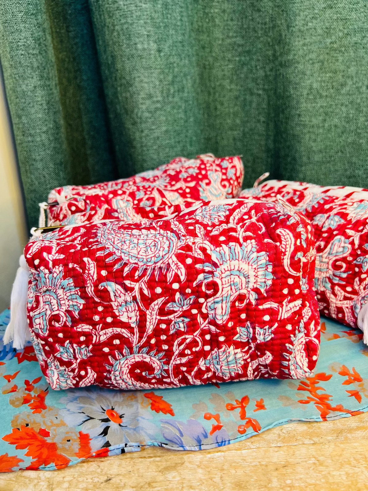 Scarlet Bloom Multipurpose Quilted Pouches - Set of 3