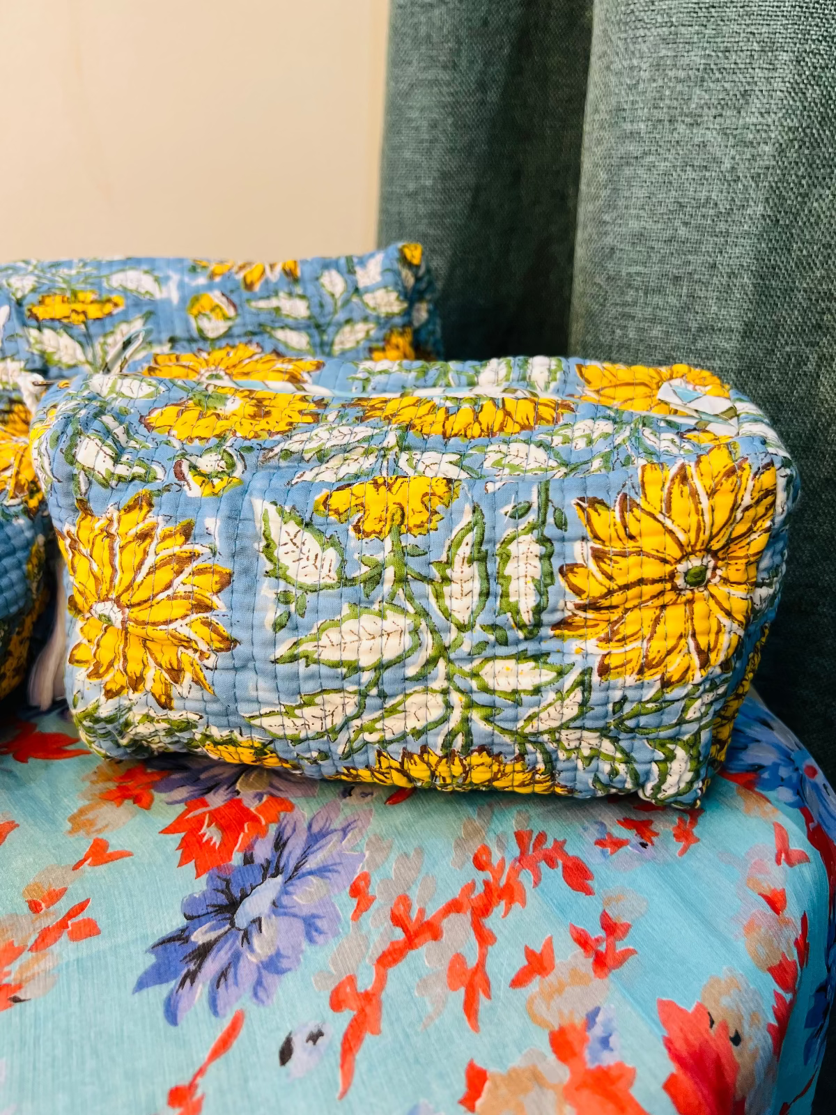 Regal Blossom Multipurpose Quilted Pouches - Set of 3