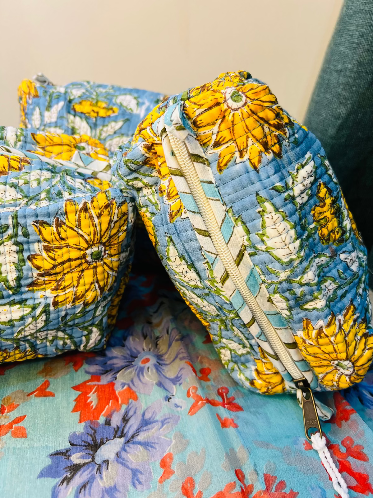 Regal Blossom Multipurpose Quilted Pouches - Set of 3