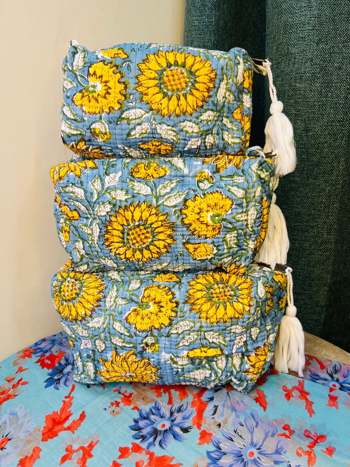 Regal Blossom Multipurpose Quilted Pouches - Set of 3