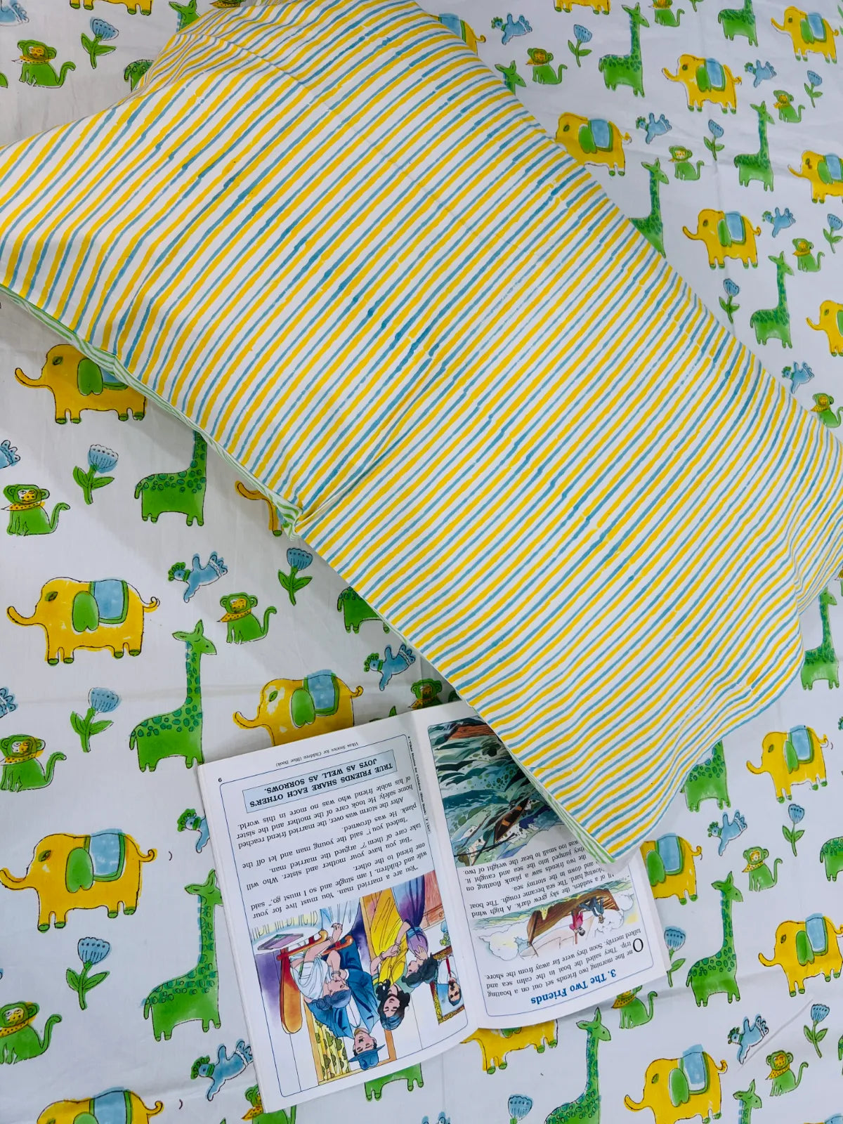 Close up of jungle print cotton bedsheet fabric