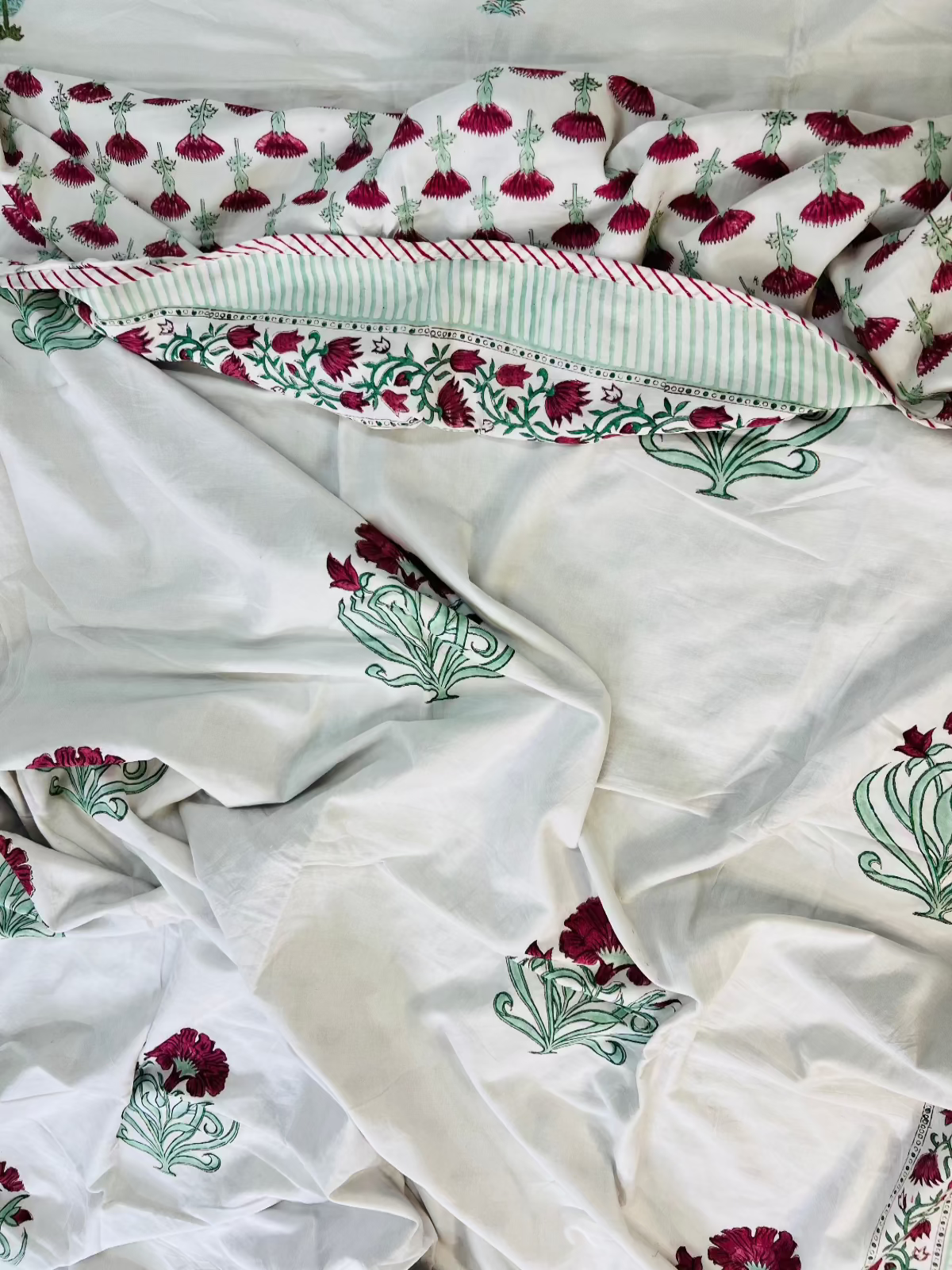 Katha handblock printed reversible muslin cotton dohar handcrafted in Jaipur by House Of Manjari.