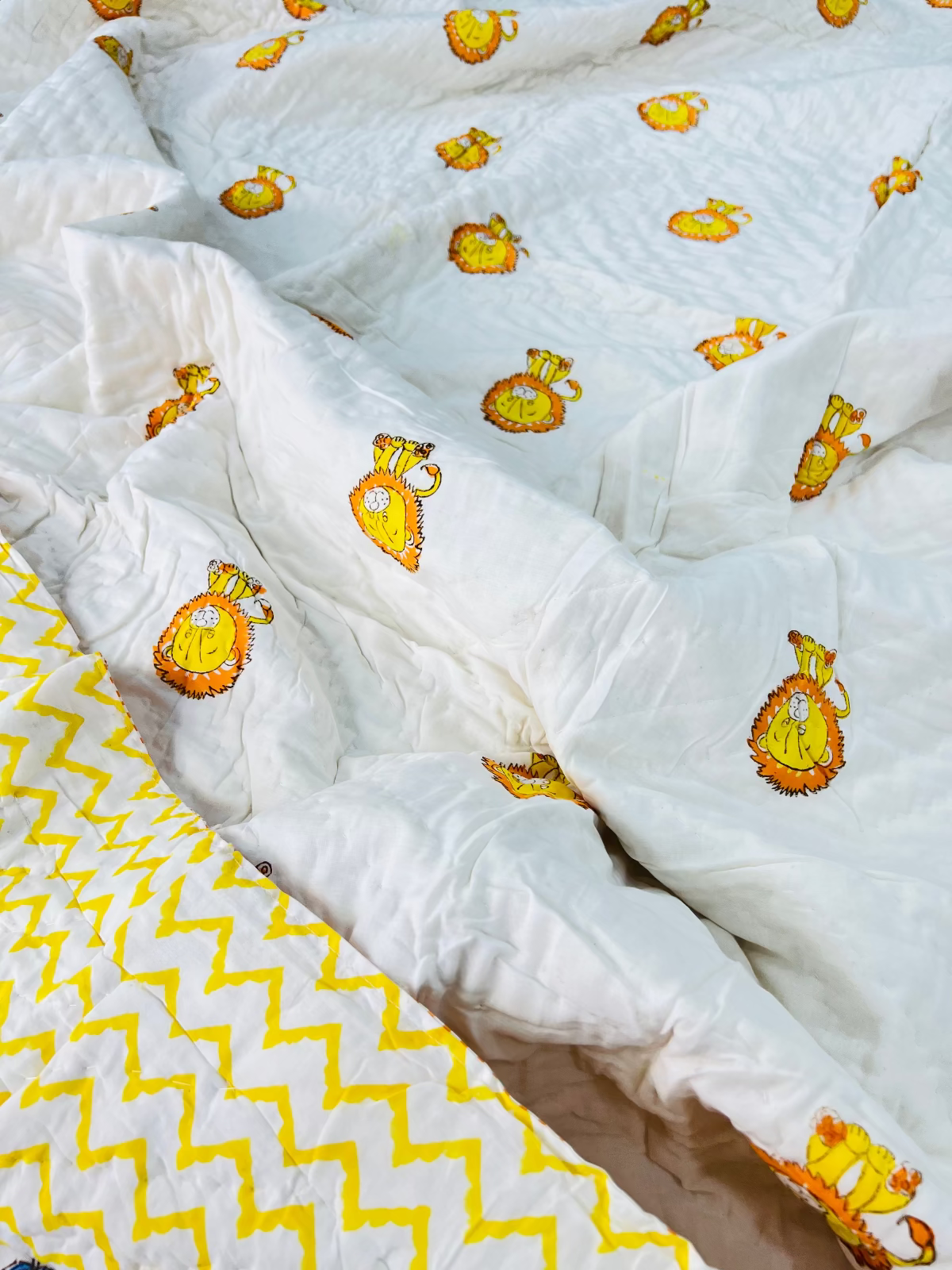 Little Lion Kids Muslin Cotton Quilt handblock printed reversible cotton quilt for kids handcrafted in Jaipur