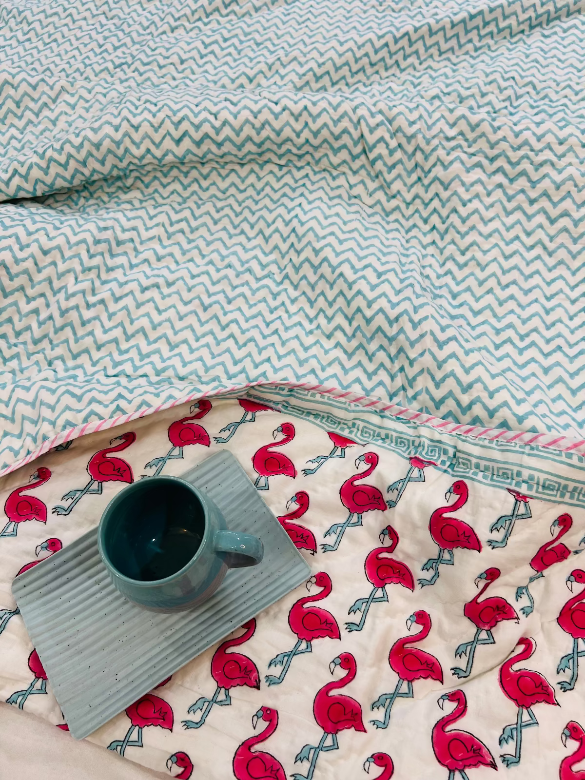 Sharvi Muslin Cotton Quilt handblock printed reversible cotton quilt handcrafted in Jaipur