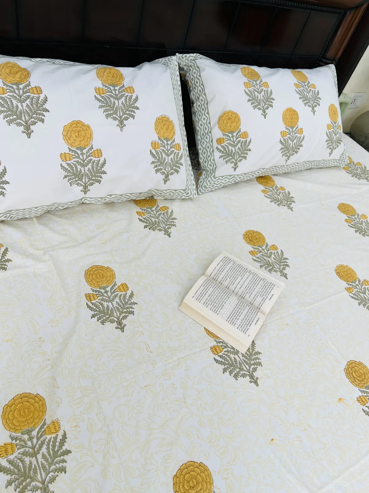 premium cotton bedsheet with marigold print
