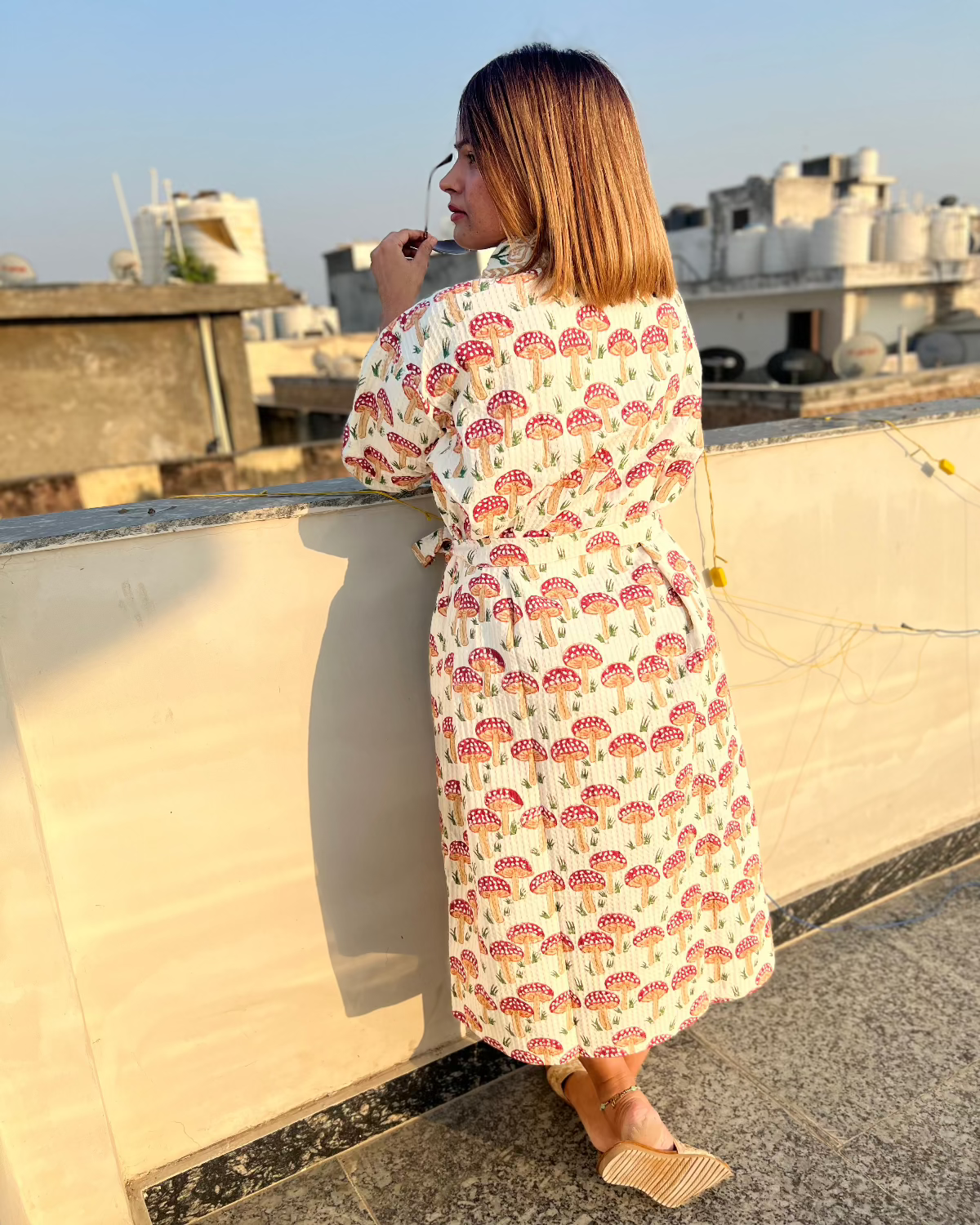 Mushroom Waffle Cotton Bath Robe