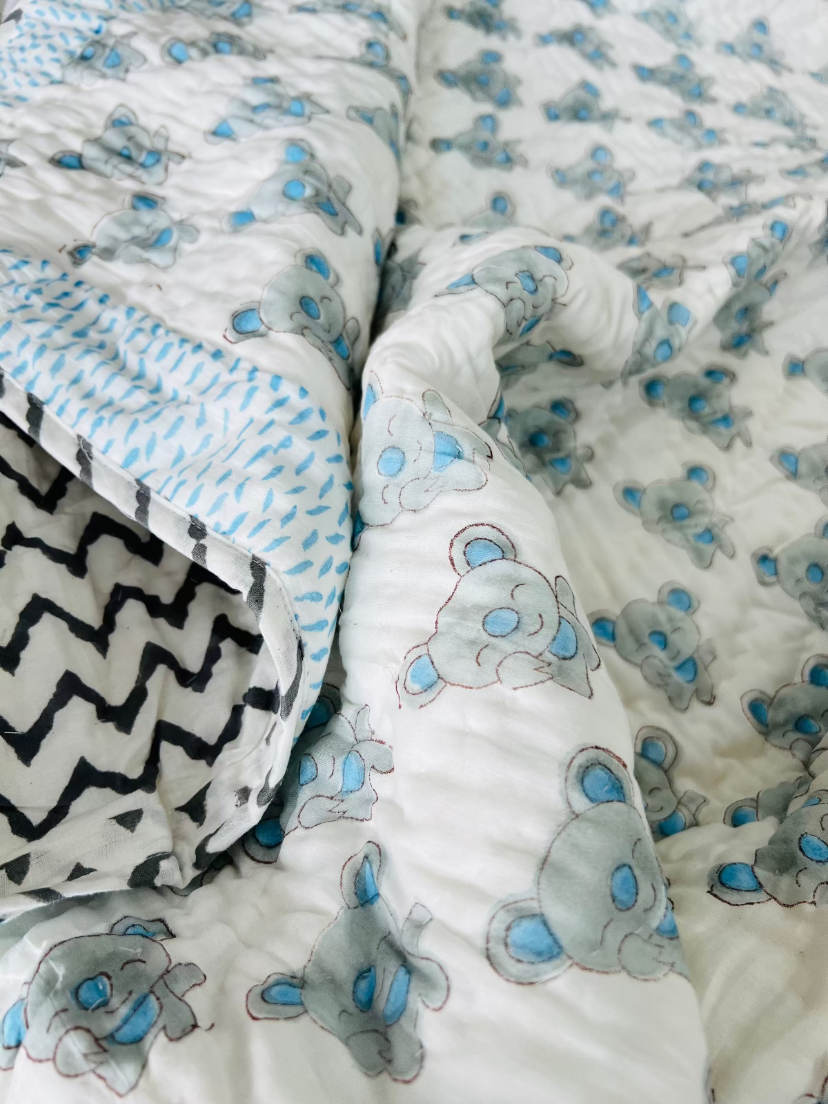Nubo Kids Muslin Cotton Quilt handblock printed reversible cotton quilt for kids handcrafted in Jaipur