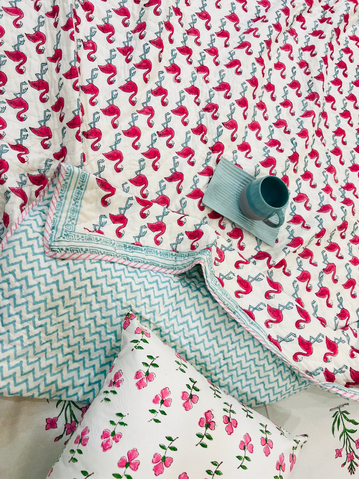 Sharvi Muslin Cotton Quilt handblock printed reversible cotton quilt handcrafted in Jaipur
