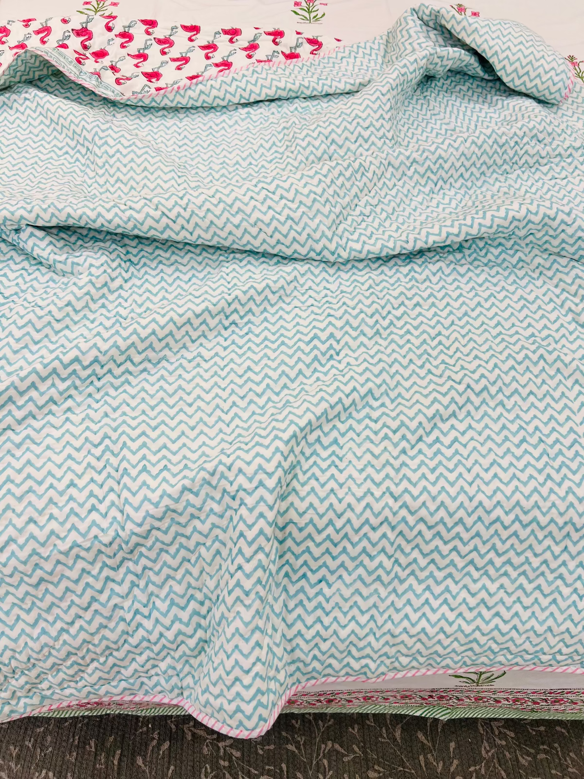 Sharvi Muslin Cotton Quilt handblock printed reversible cotton quilt handcrafted in Jaipur
