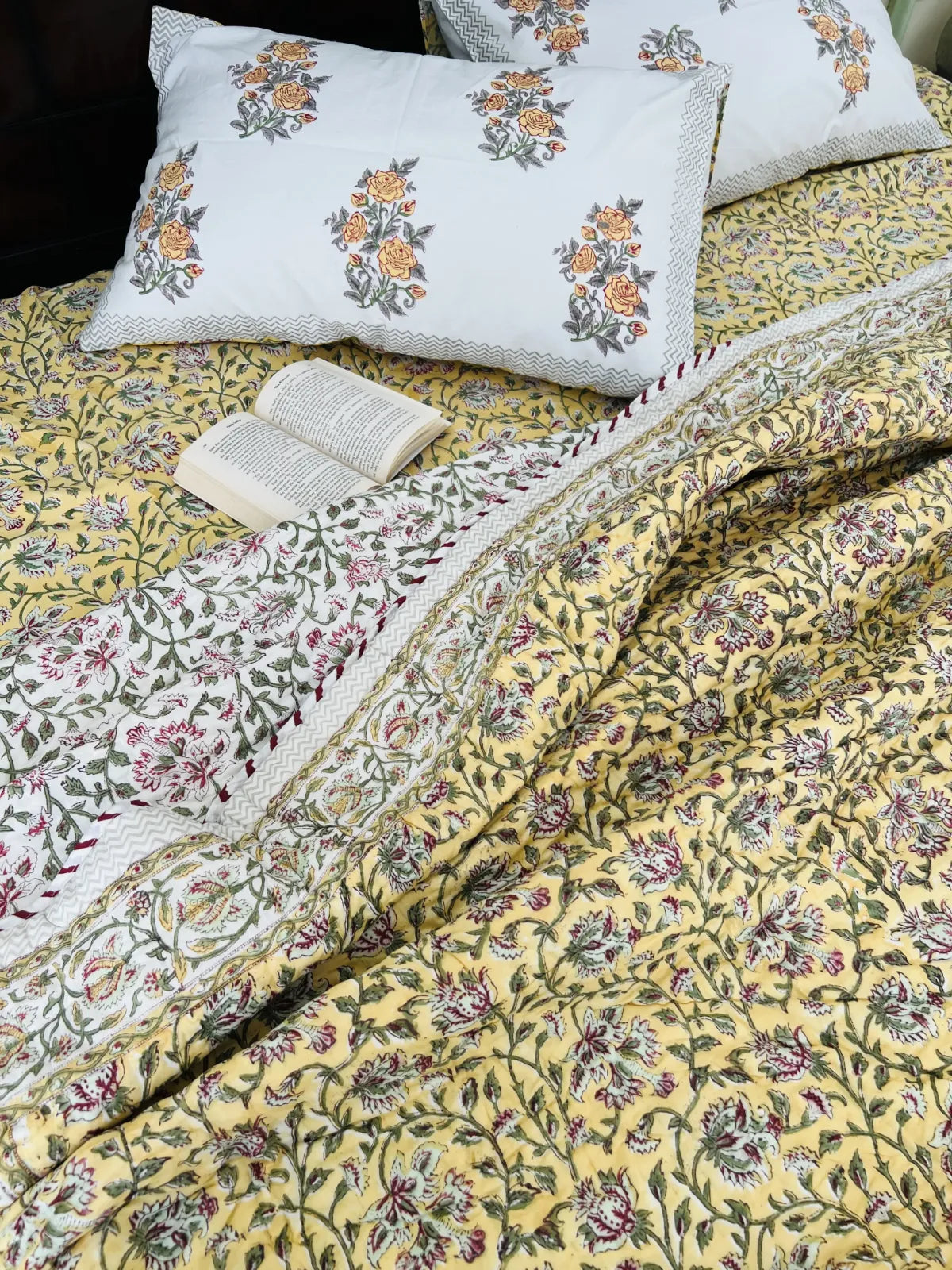 yellow floral cotton bedding set india
